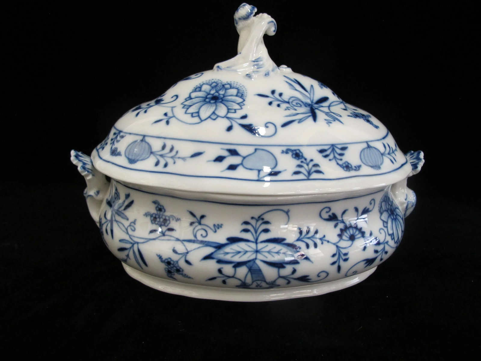 Antique Meissen Blue Onion 11" Porcelain Oval Soup Tureen Serving Dish With Lid - 8