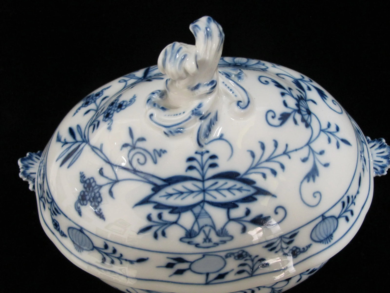 Antique Meissen Blue Onion 11" Porcelain Oval Soup Tureen Serving Dish With Lid - 9