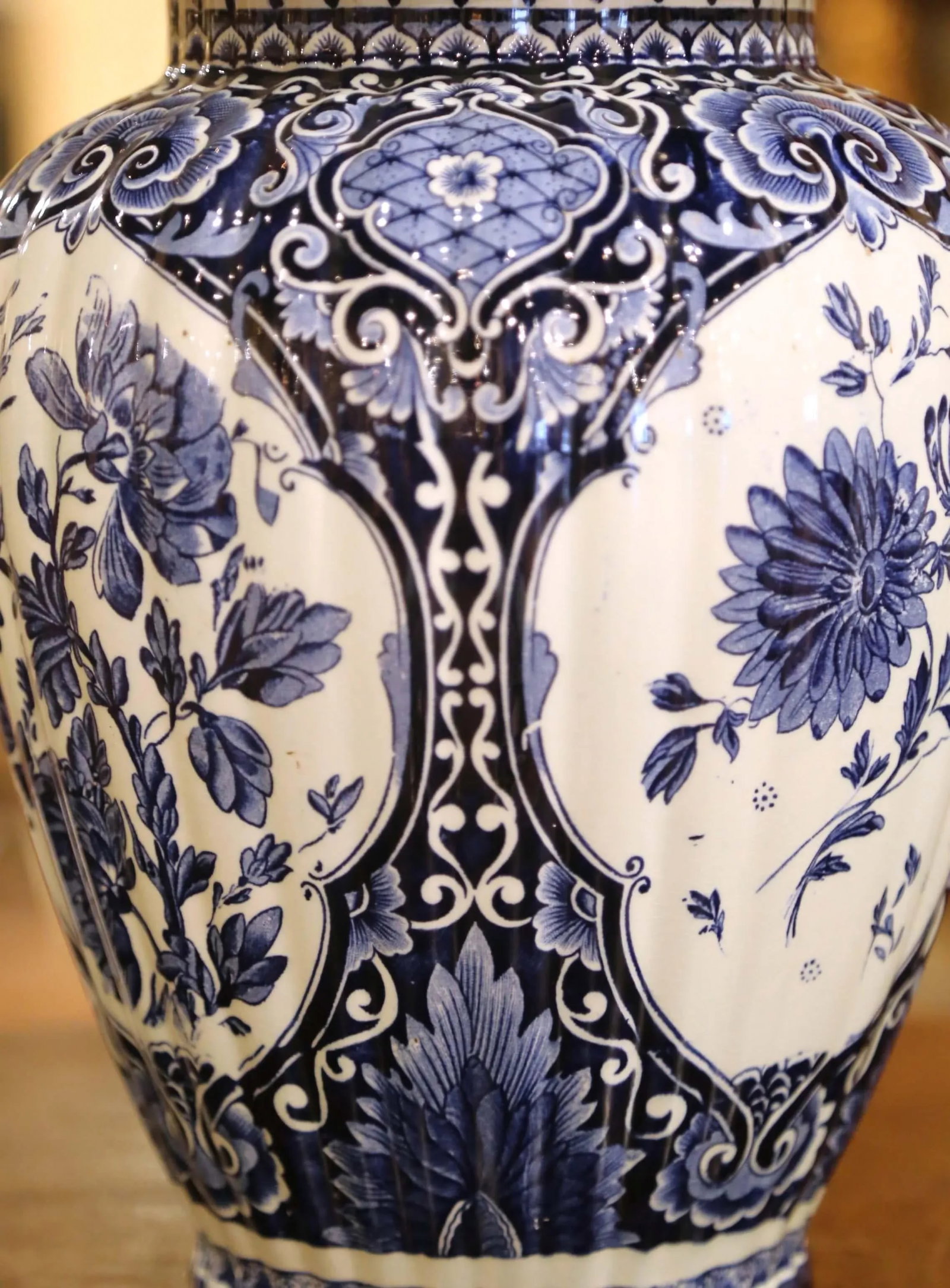 Pair of Mid 20th Century Blue and White Royal Sphinx Delft Ginger Jars With Foo Dog Lids - 8