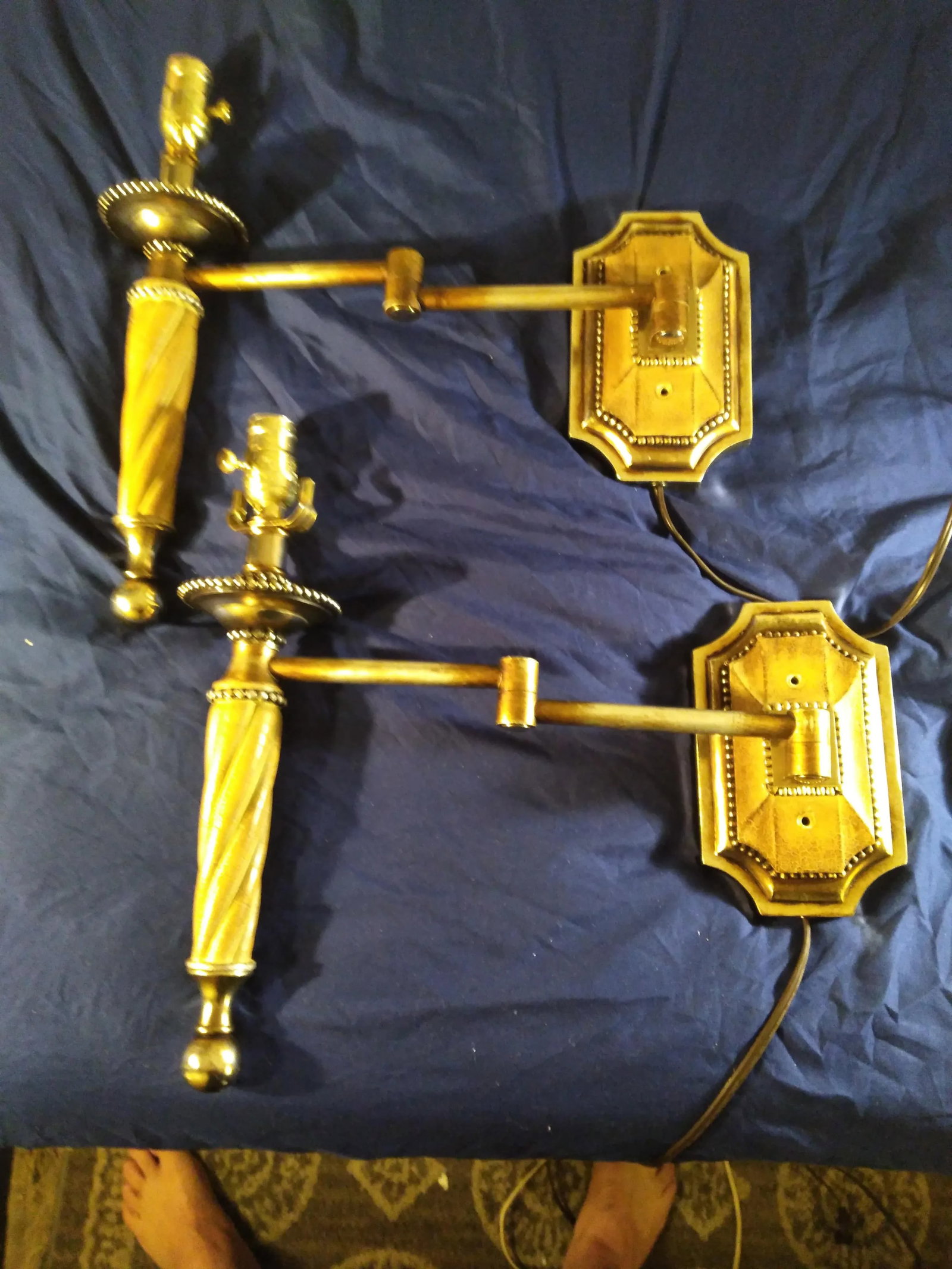 1970s Hollywood Regency Swing Arm Wall Sconces - a Pair - 3