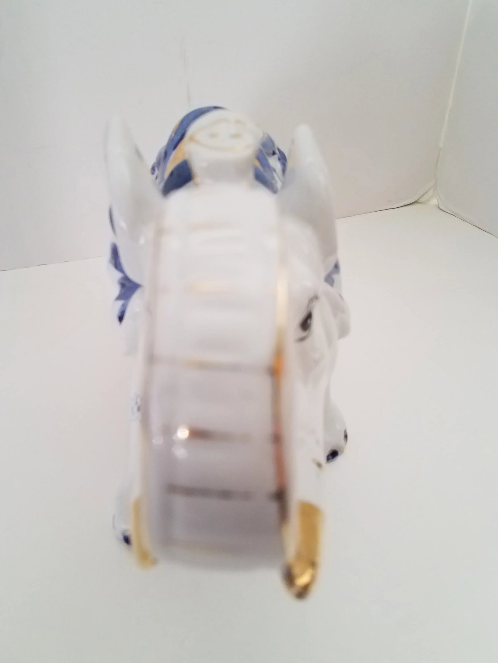 Vintage 1970s Chinoiserie Large Glazed Ceramic Hand Painted Blue & White Elephants Figurines - a Pai - 6