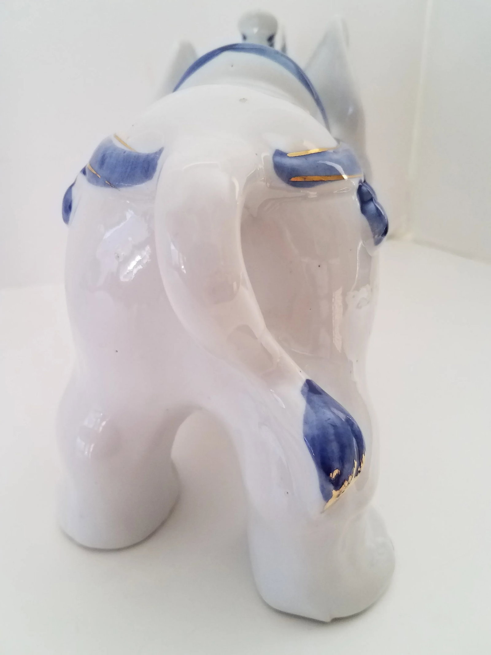 Vintage 1970s Chinoiserie Large Glazed Ceramic Hand Painted Blue & White Elephants Figurines - a Pai - 7