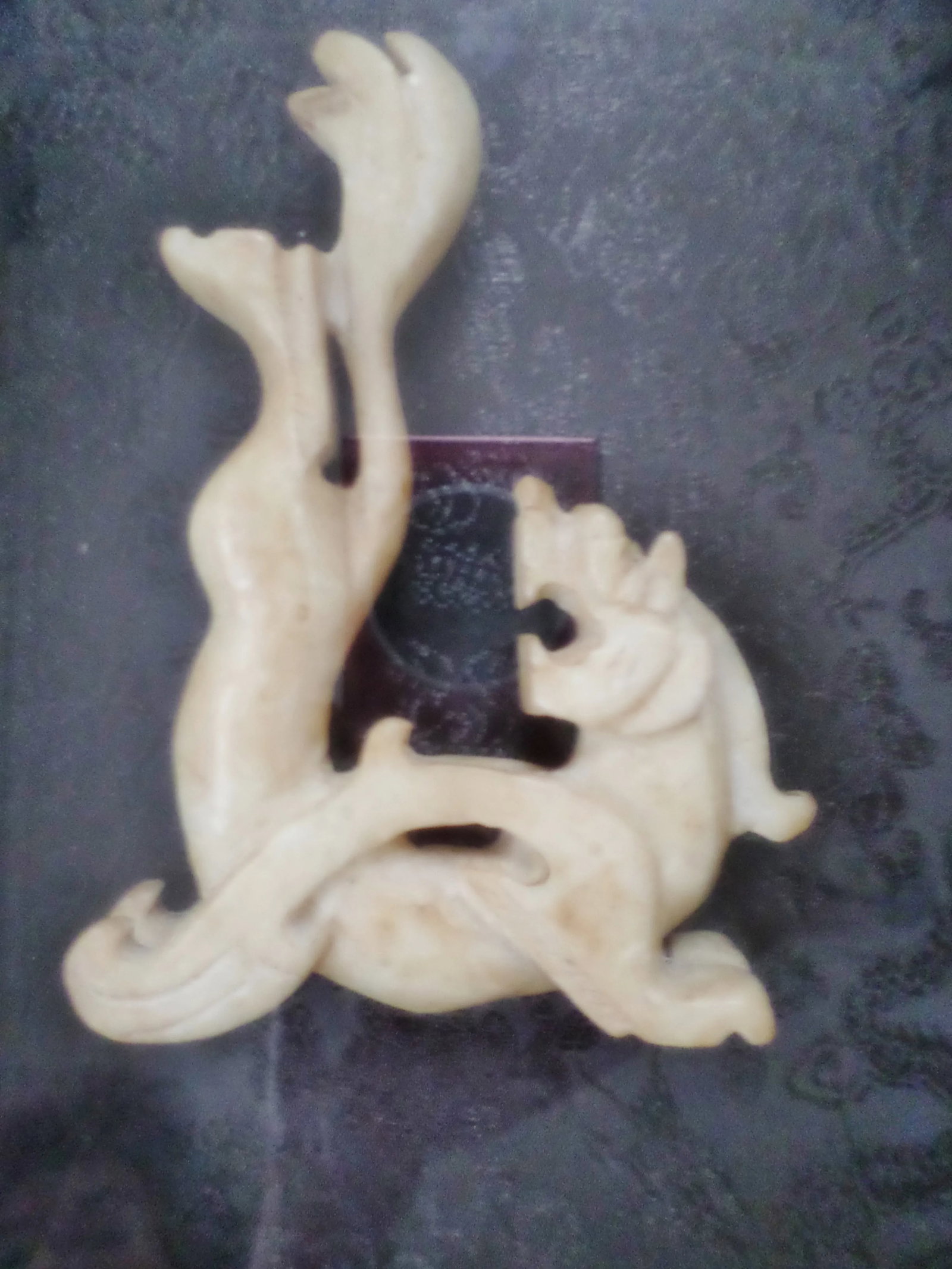 1960s Chinese Jade or Hardstone Dragon Mounted in Gold Tone Shadow Box Frame - 3