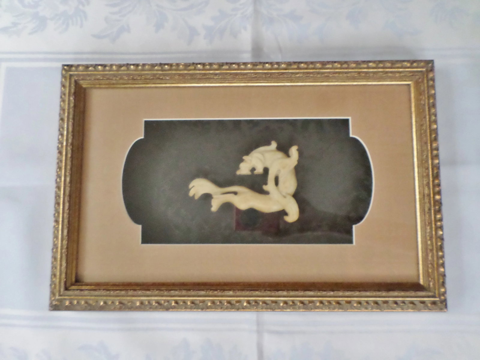 1960s Chinese Jade or Hardstone Dragon Mounted in Gold Tone Shadow Box Frame - 5