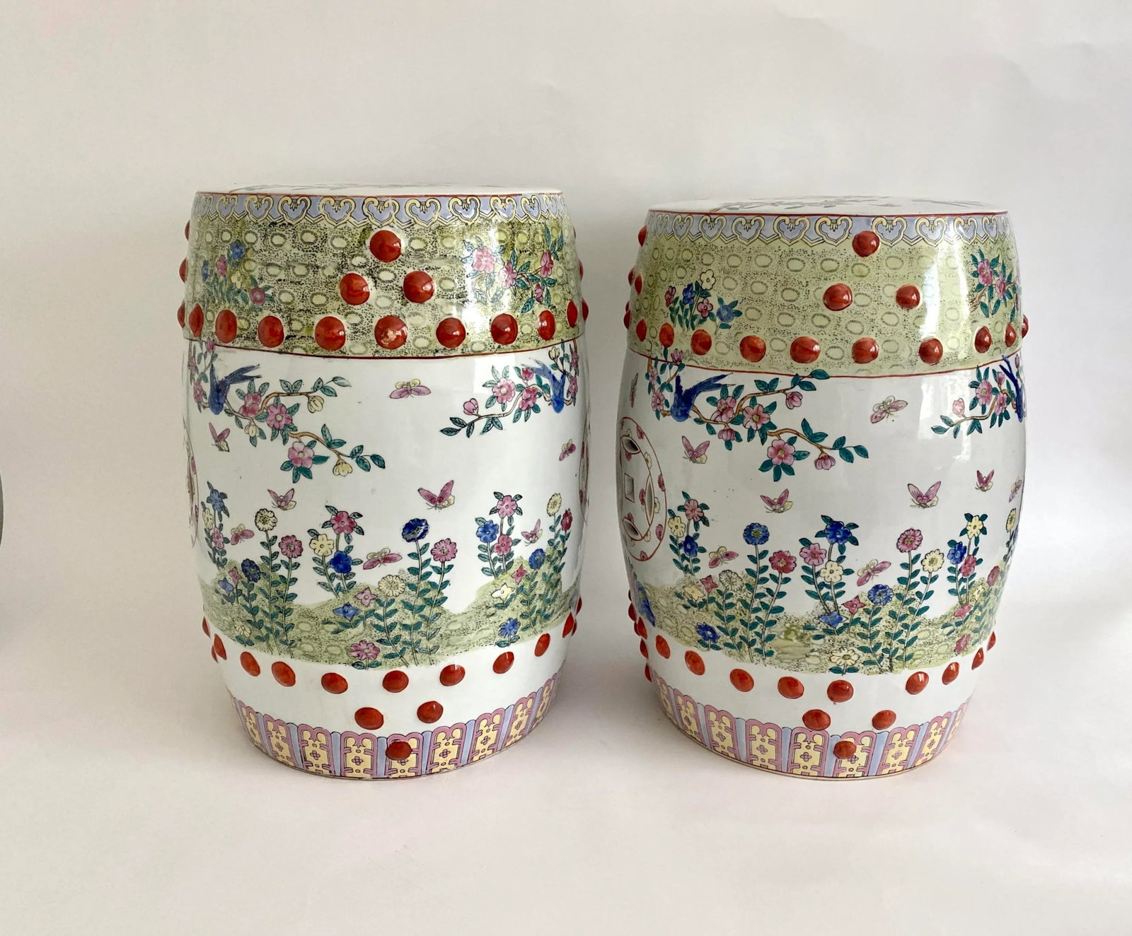 Chinese Famille Rose Garden Seat Circa 1900 - A Pair - 5