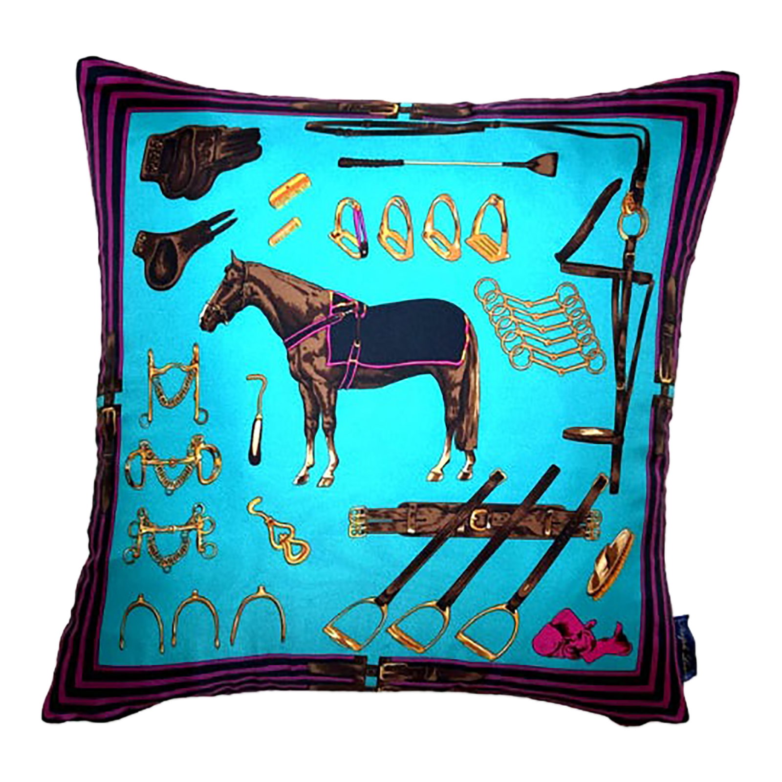 Ralph Lauren Equestrian Turquoise Vintage Silk Scarf Pillow (1 of 2)