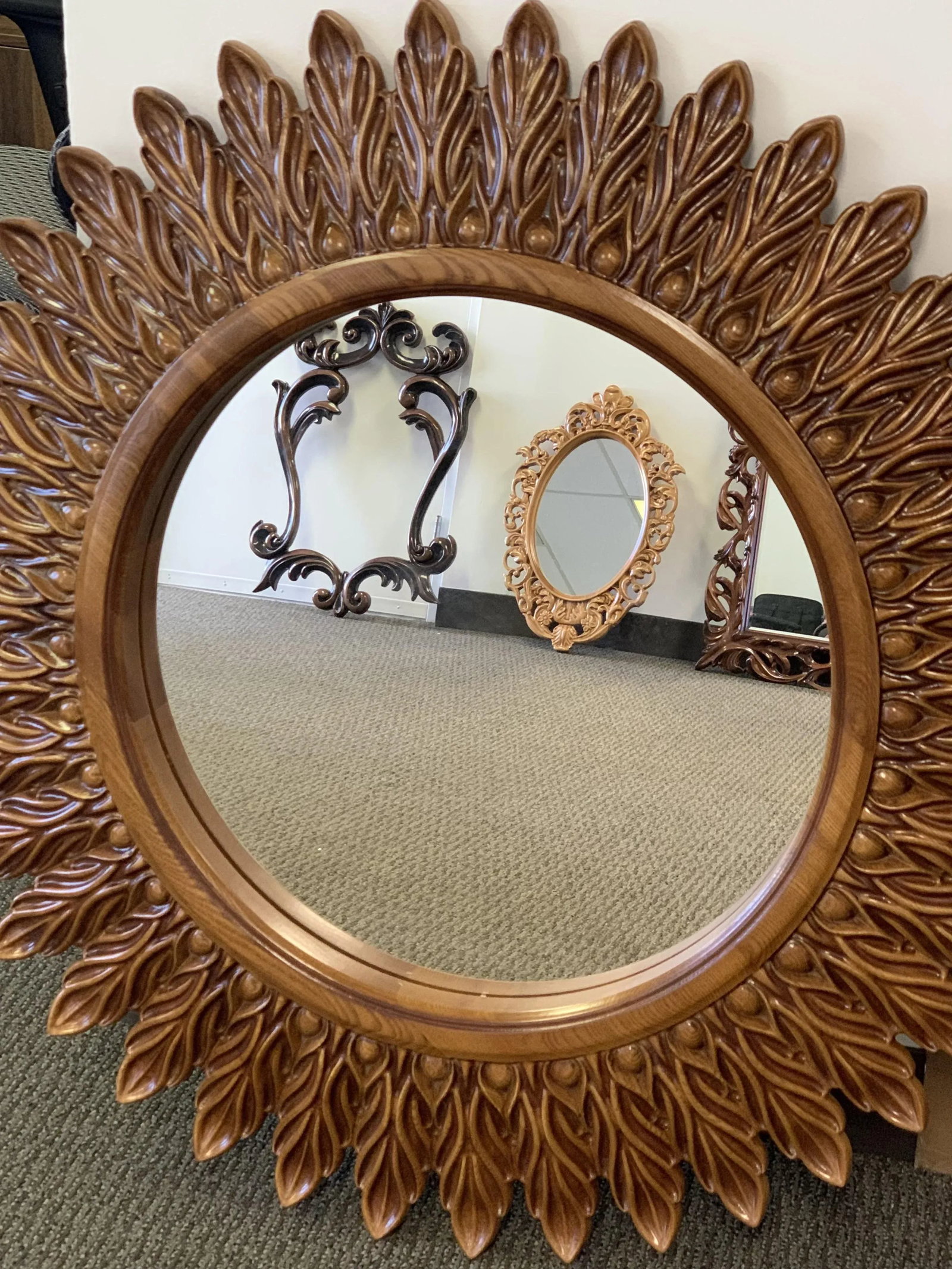Hand Carved Ash Wood 'Monica' Mirror - 9