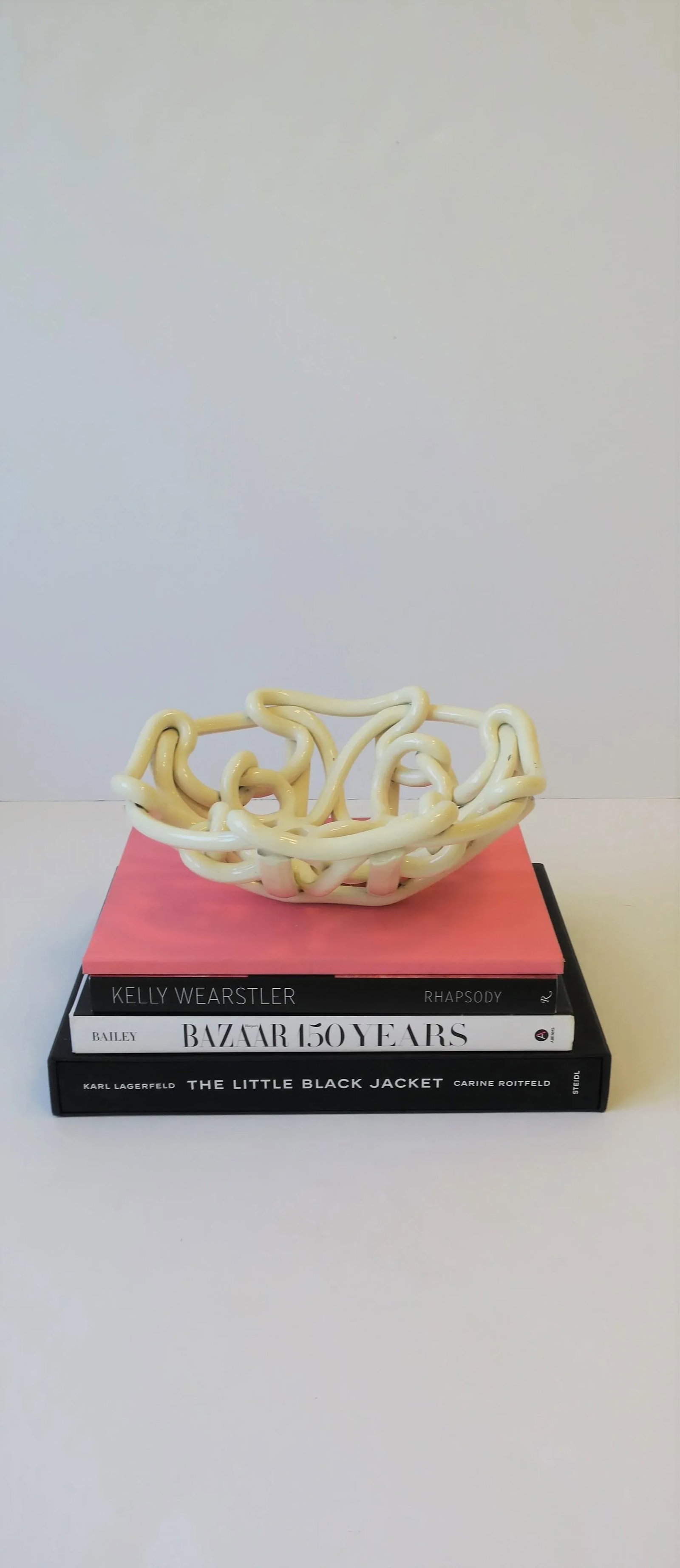 White Woven Wicker Pottery Ceramic Centerpiece Bowl - 4