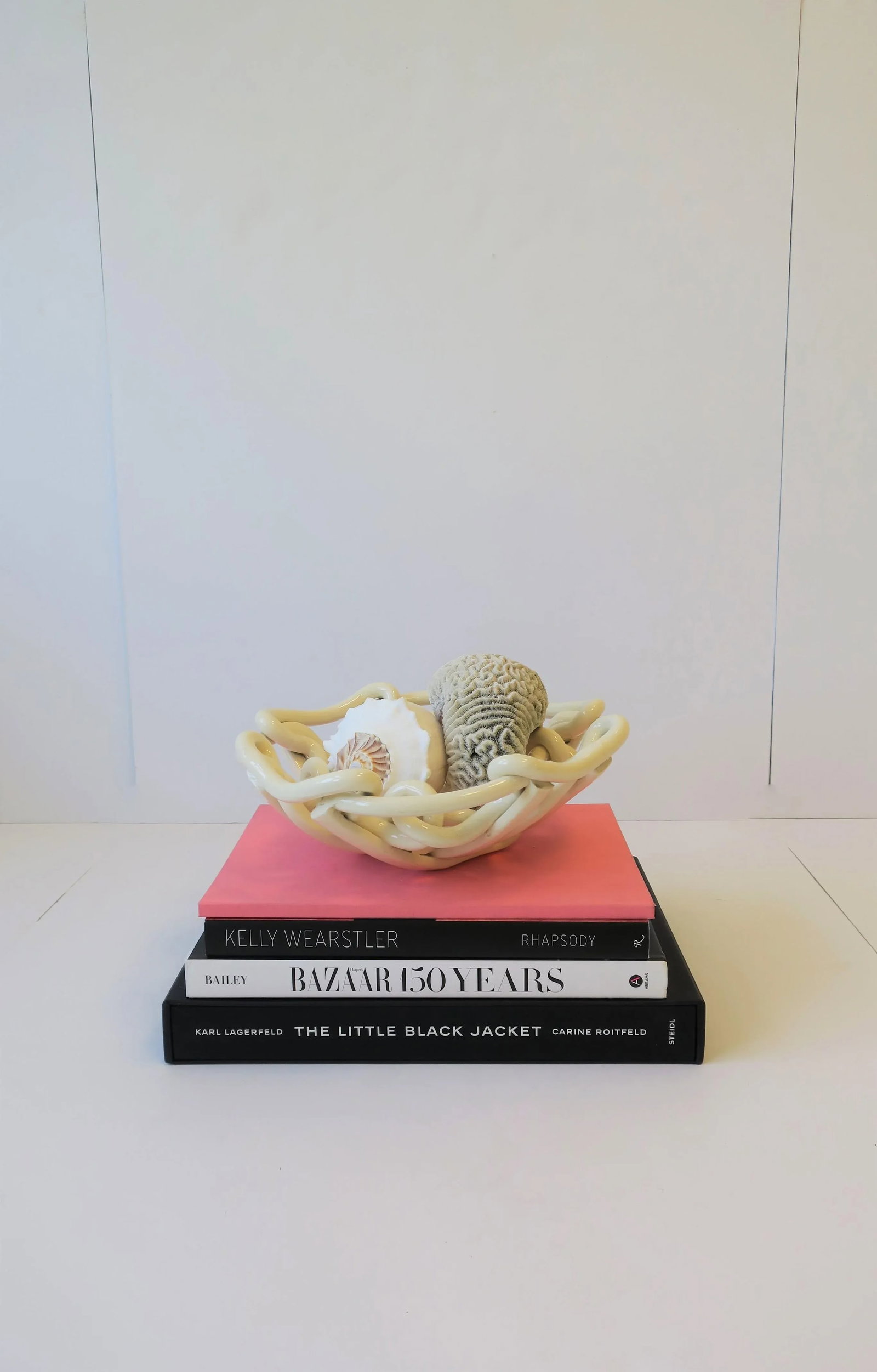 White Woven Wicker Pottery Ceramic Centerpiece Bowl - 6