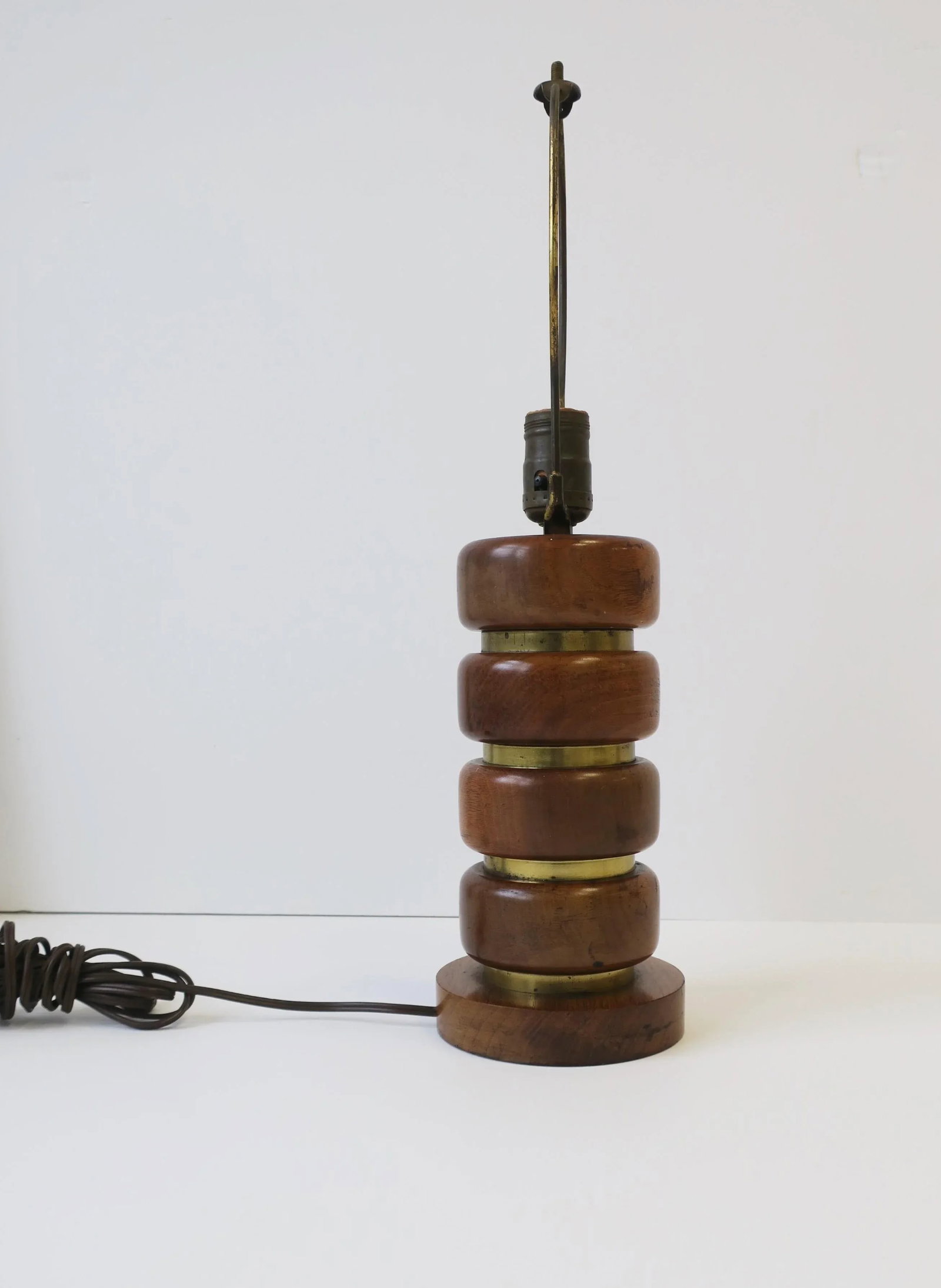 Midcentury Modern Walnut Wood and Brass Table or Desk Lamp - 11
