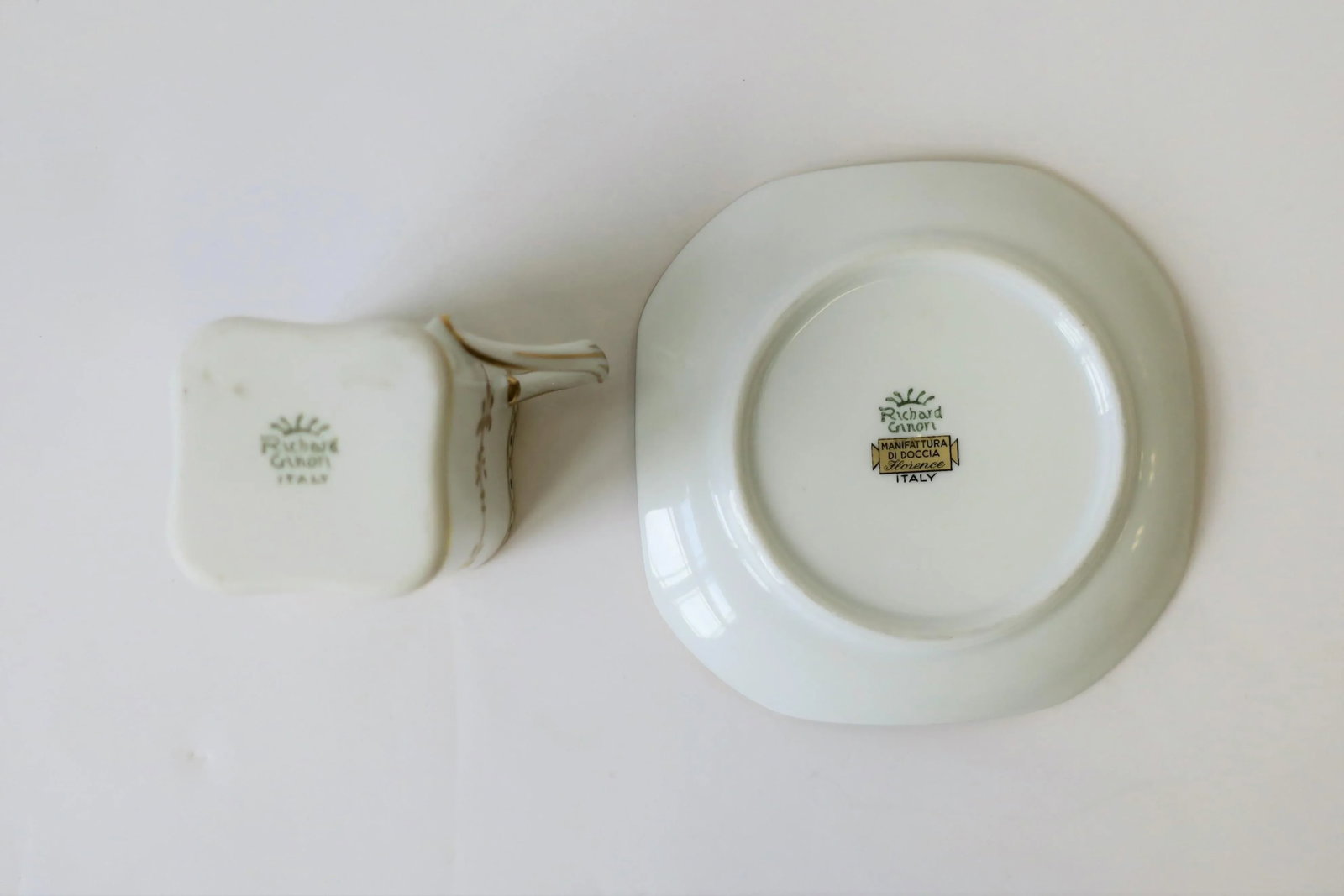 Richard Ginori Designer Italian White & Gold Espresso Coffee or Tea Cup Saucer - 2 Pieces - 11