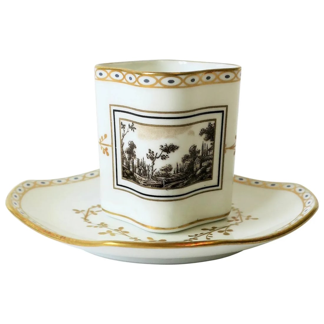 Richard Ginori Designer Italian White & Gold Espresso Coffee or Tea Cup Saucer - 2 Pieces - 12