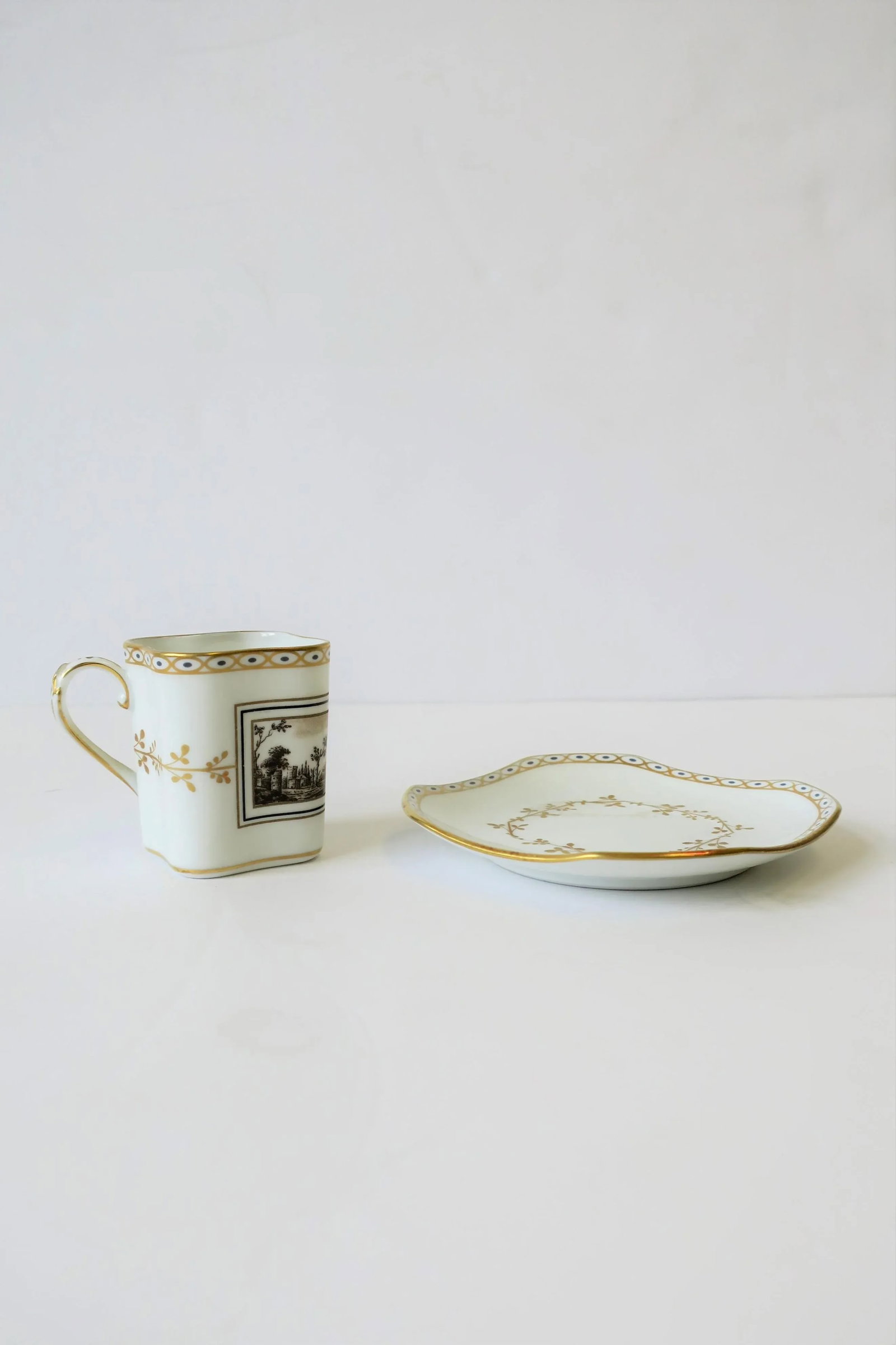 Richard Ginori Designer Italian White & Gold Espresso Coffee or Tea Cup Saucer - 2 Pieces - 8