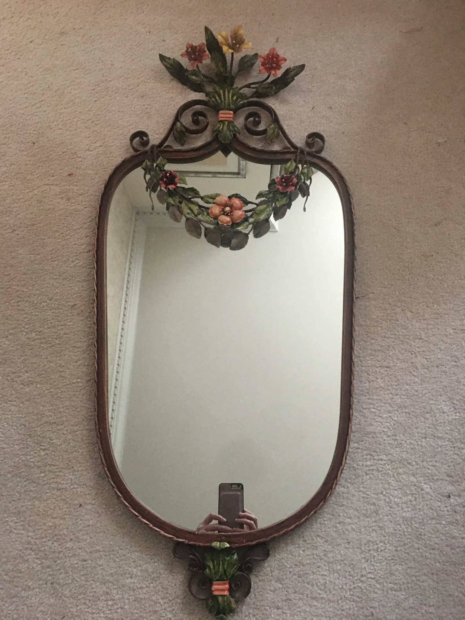 Large 1930's Floral Swag Iron Wall Mirror - 10
