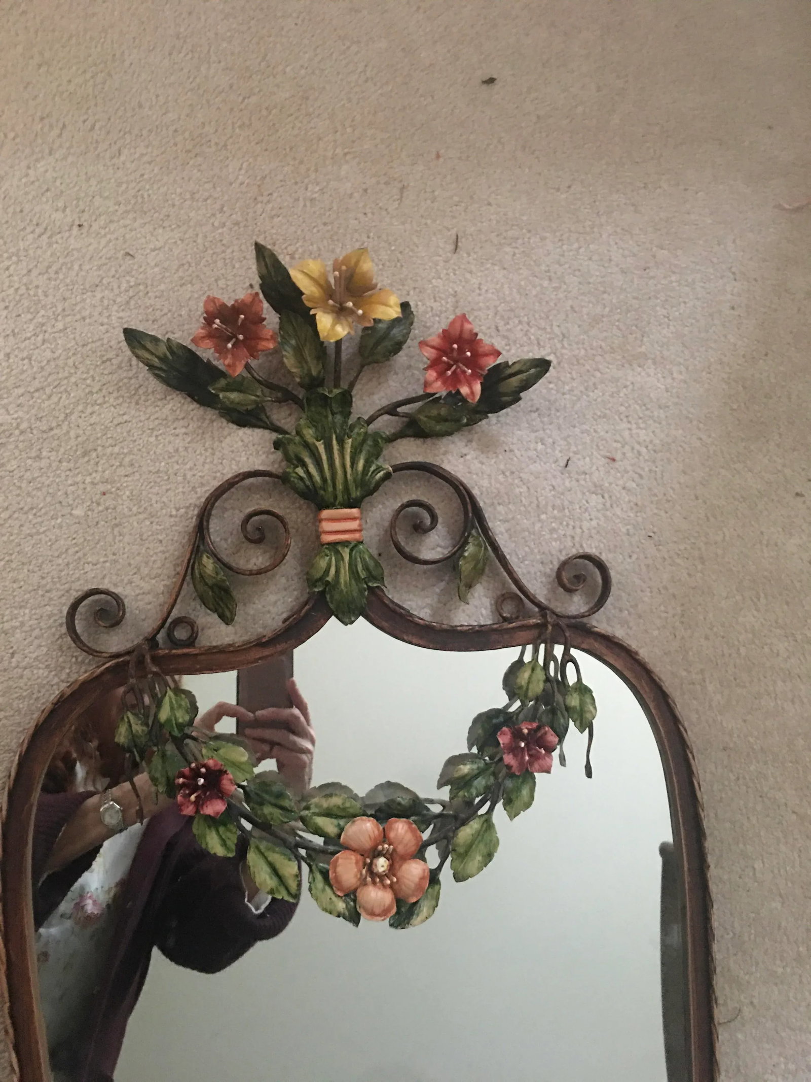 Large 1930's Floral Swag Iron Wall Mirror - 2