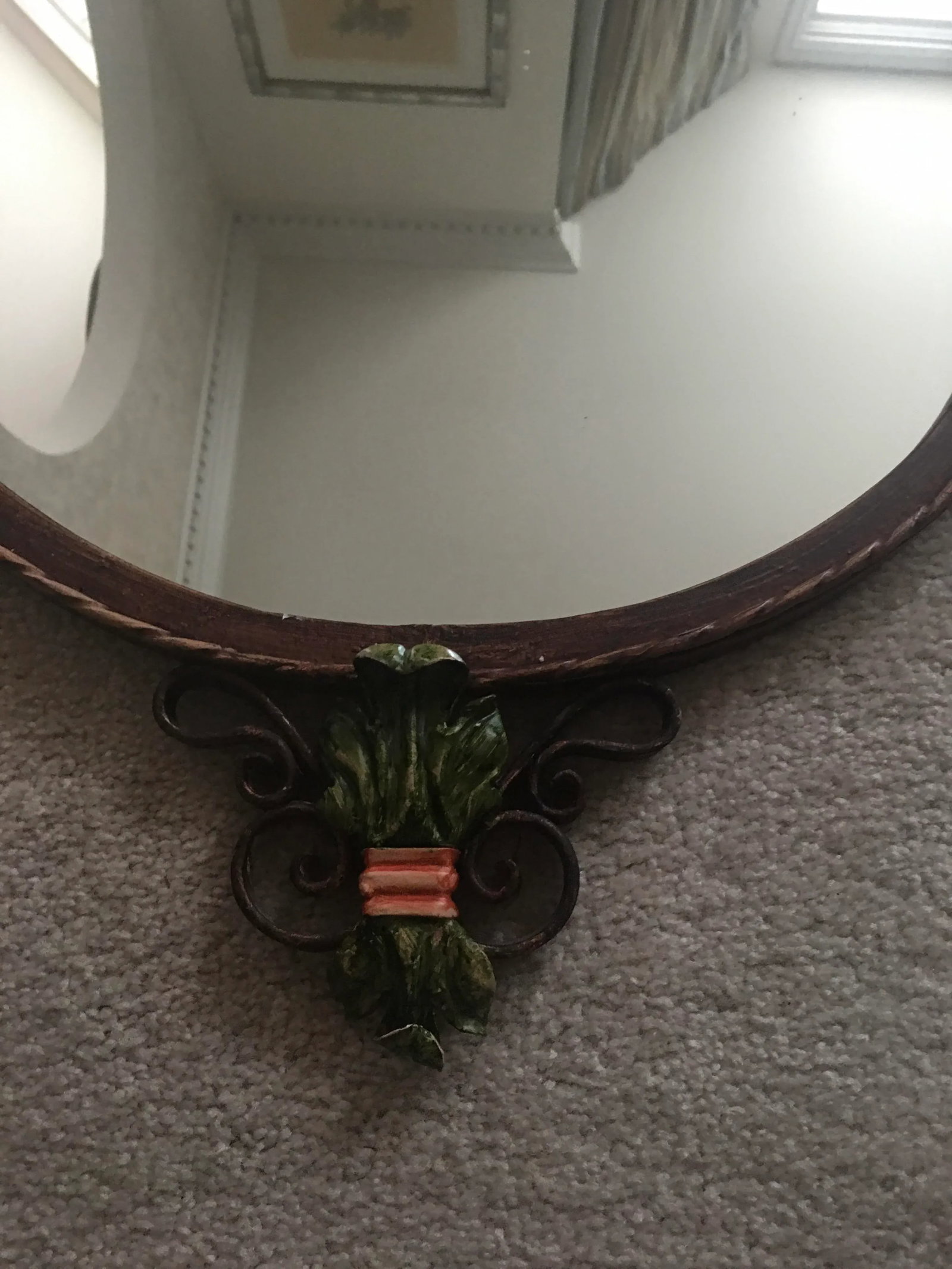 Large 1930's Floral Swag Iron Wall Mirror - 3