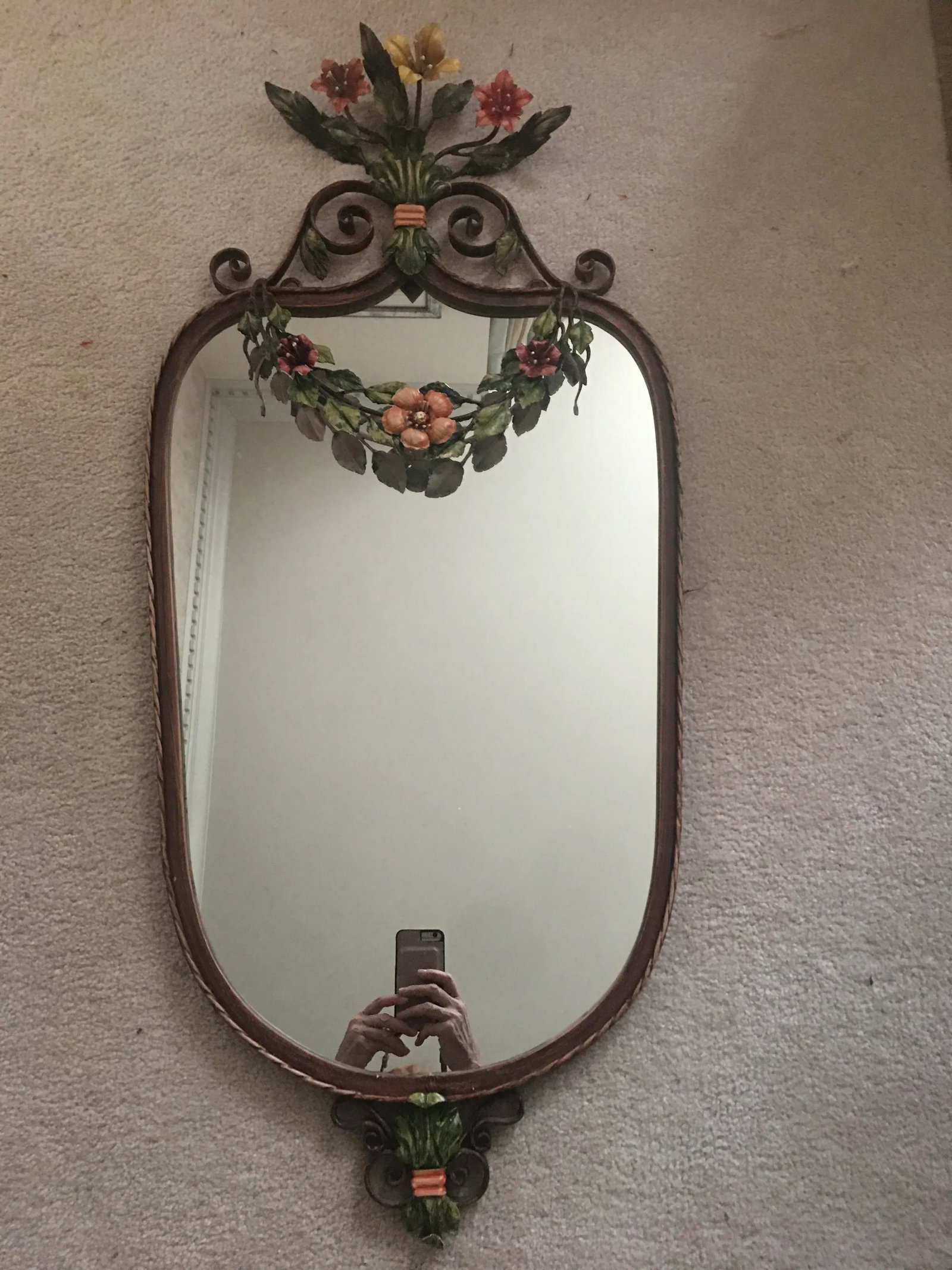 Large 1930's Floral Swag Iron Wall Mirror - 4
