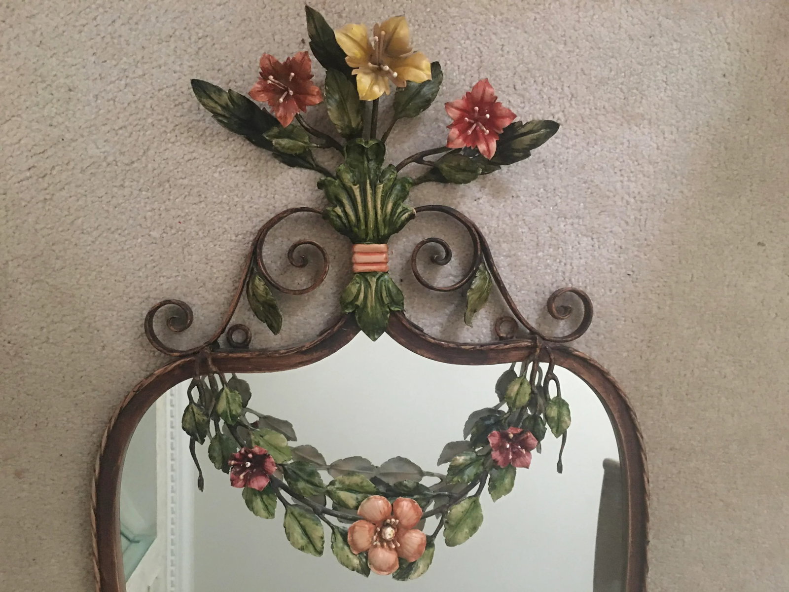 Large 1930's Floral Swag Iron Wall Mirror - 7