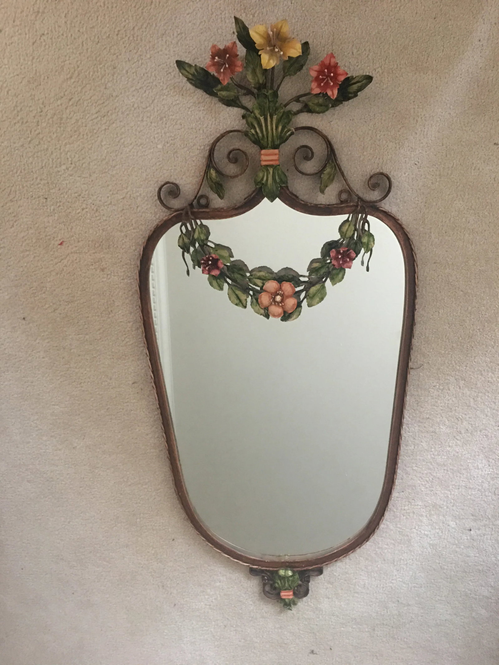 Large 1930's Floral Swag Iron Wall Mirror - 8
