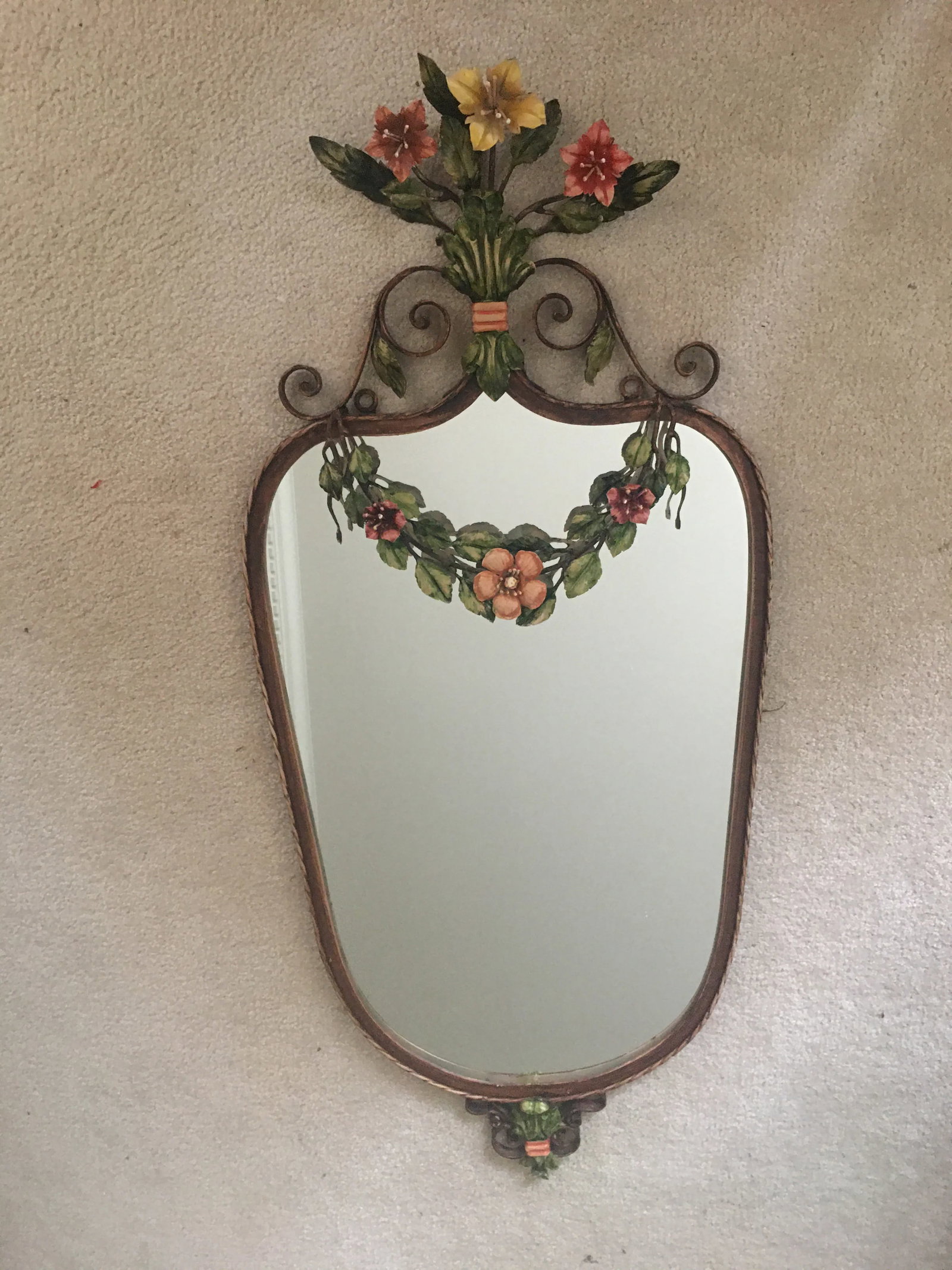 Large 1930's Floral Swag Iron Wall Mirror - 9