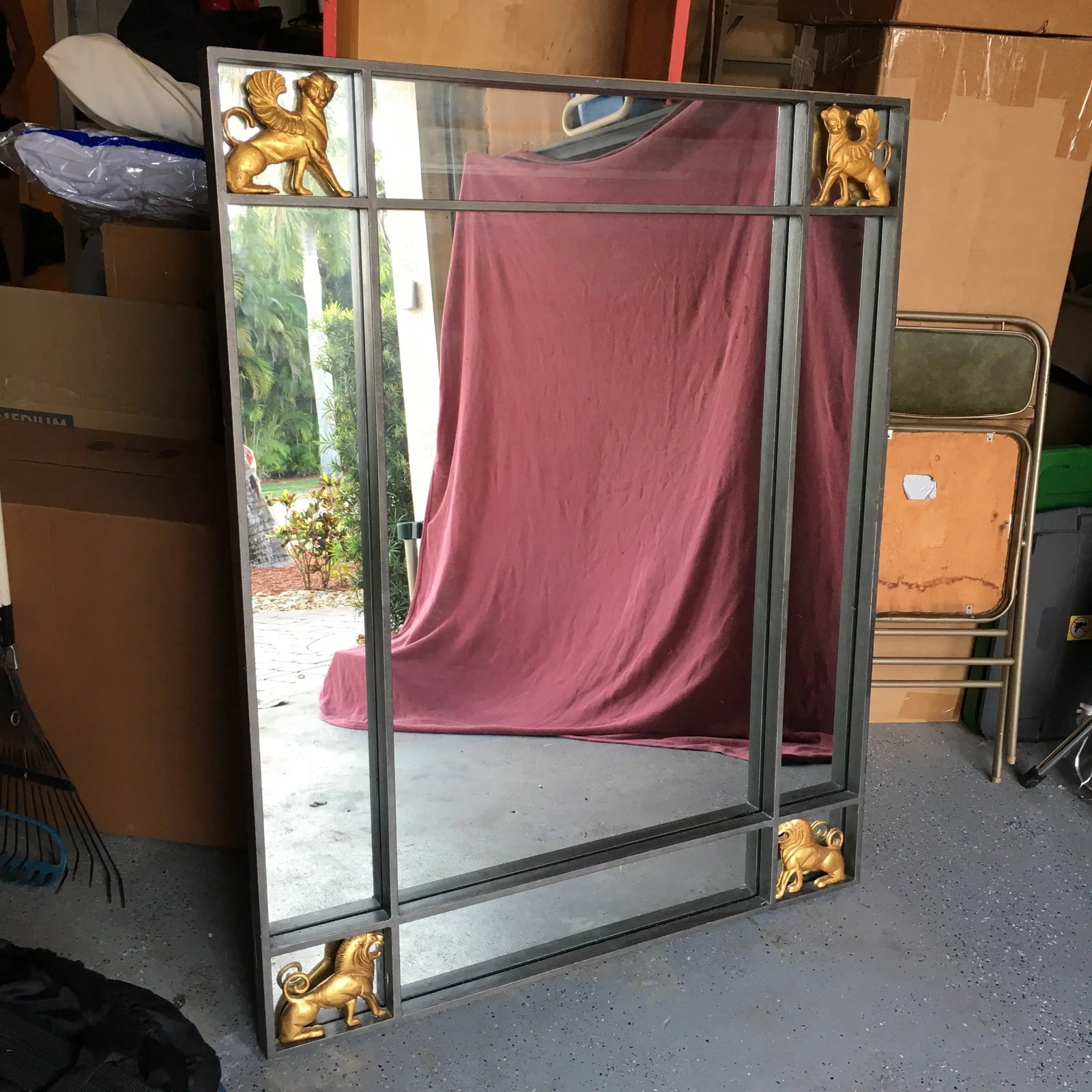 Hollywood Regency Iron & Brass Griffin Wall Mirror Large - 11