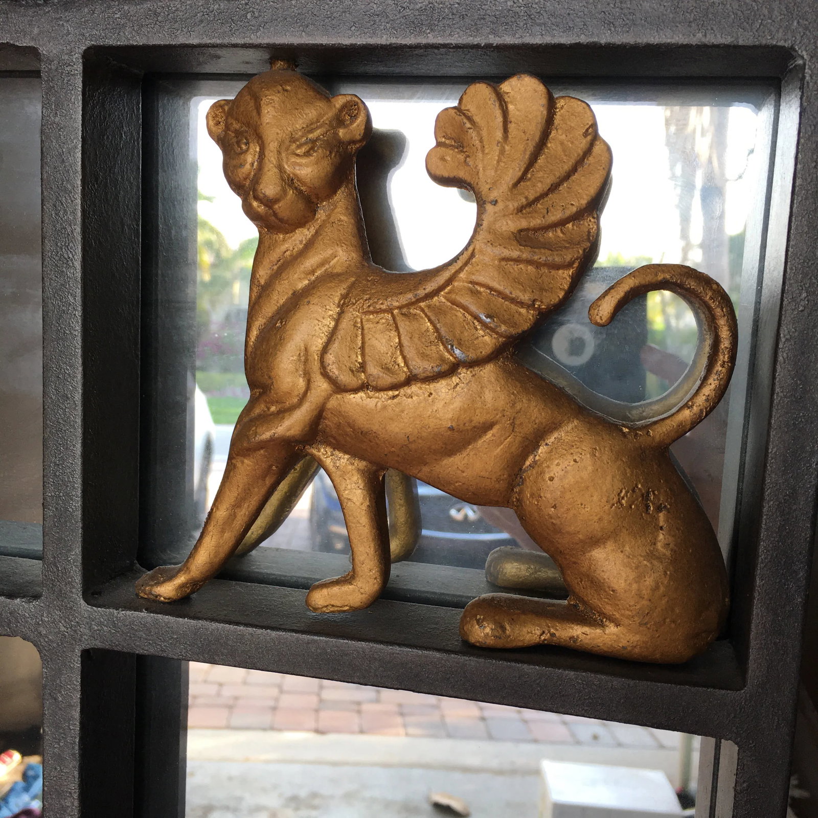 Hollywood Regency Iron & Brass Griffin Wall Mirror Large - 2