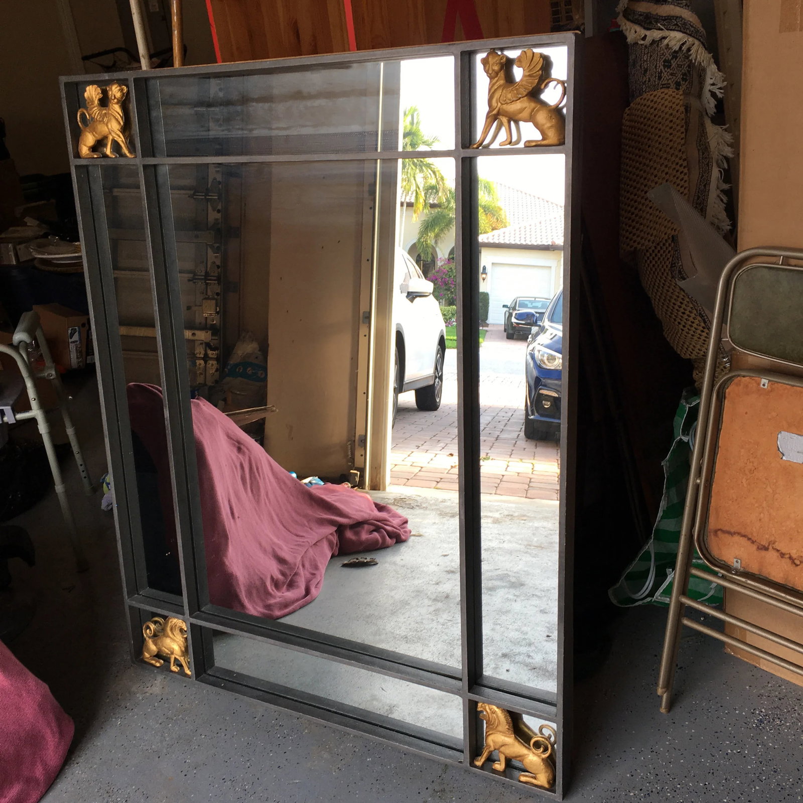 Hollywood Regency Iron & Brass Griffin Wall Mirror Large - 4