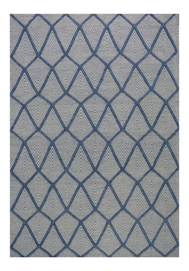 Handwoven Geometric Swedish Flatweave Area Rug 6'1"x9'1": Transitional Handwoven Geometric Swedish Flatweave Area Rug featuring an all-over design in the Blue and ivory-colored field. Hand-woven with a wool pile on a durable cotton foundation by the artisans