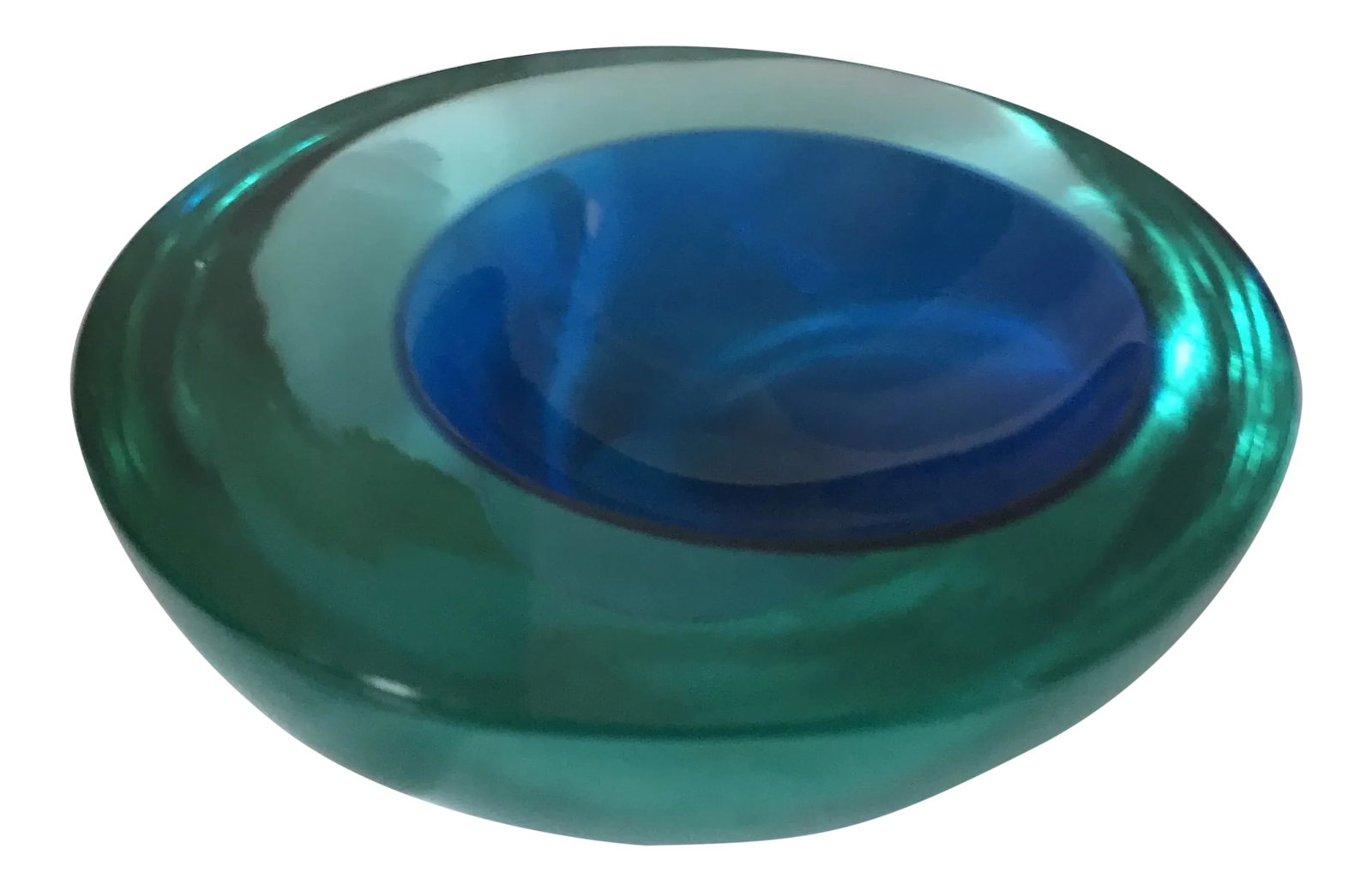 Glass Bowl by Antonio Da Ros: Mid century blue and aqua glass decorative bowl by Antonio da Ros. Italy, 1960's. Condition: Alterations: Original Condition Unaltered Imperfections: Some Imperfections Condition Notes: Light