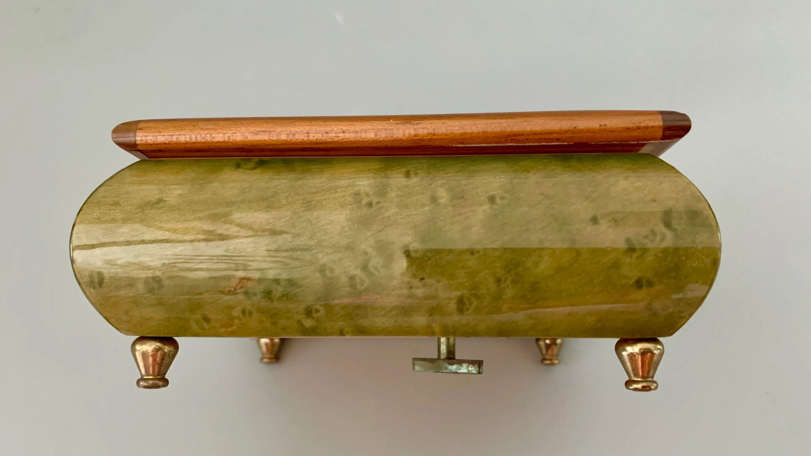 Vintage Italian Burl Elm Marquetry Footed Jewelry Music Box " Playing Memory " With Reuge Swiss Move - 6