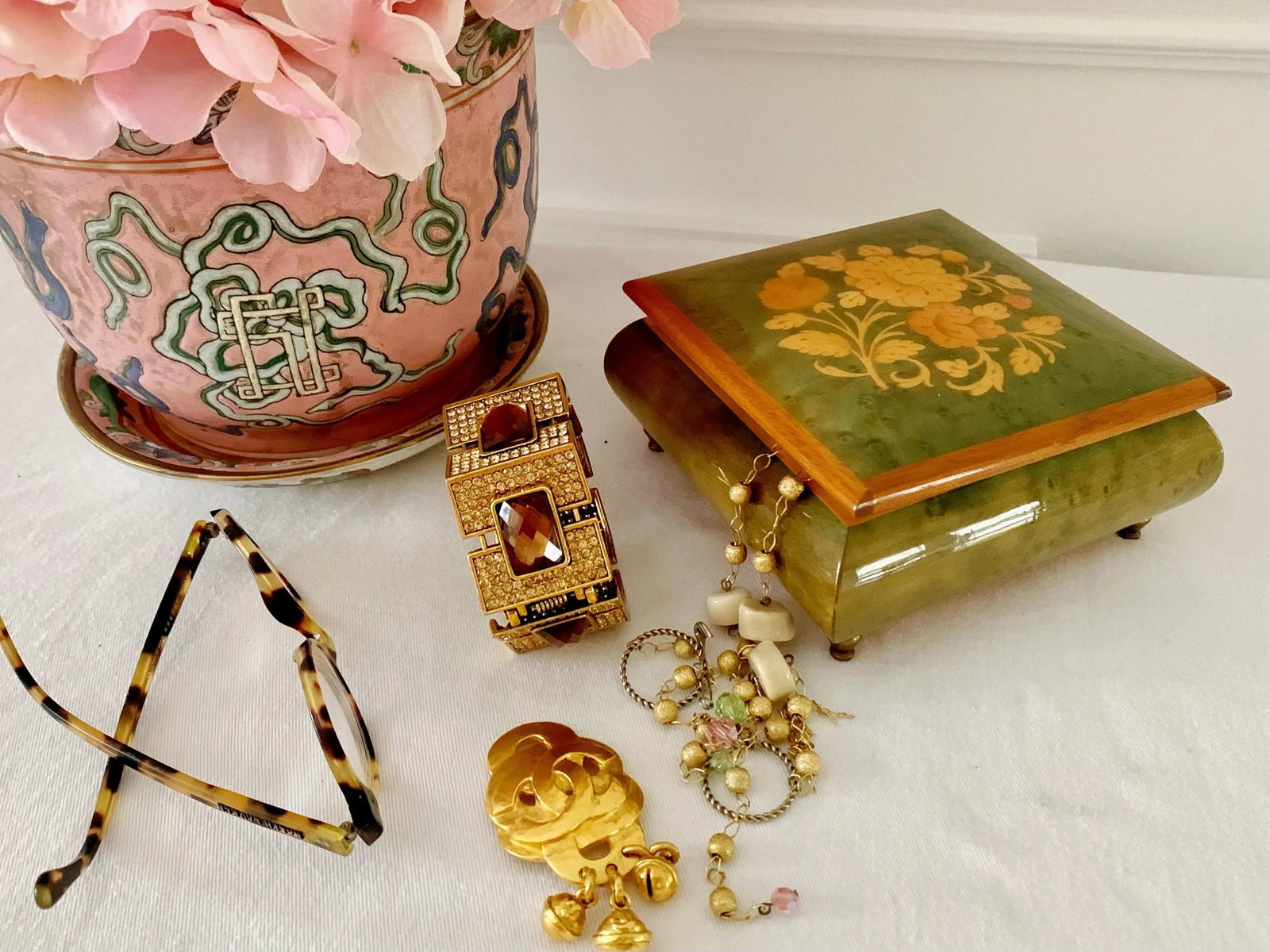 Vintage Italian Burl Elm Marquetry Footed Jewelry Music Box " Playing Memory " With Reuge Swiss Move - 8