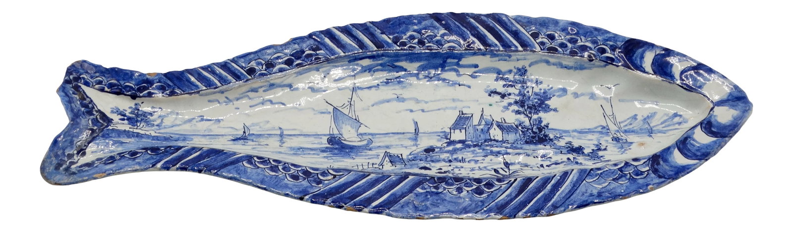 Early Antique Dutch Delft Herring Fish Dish Plate (1 of 7)