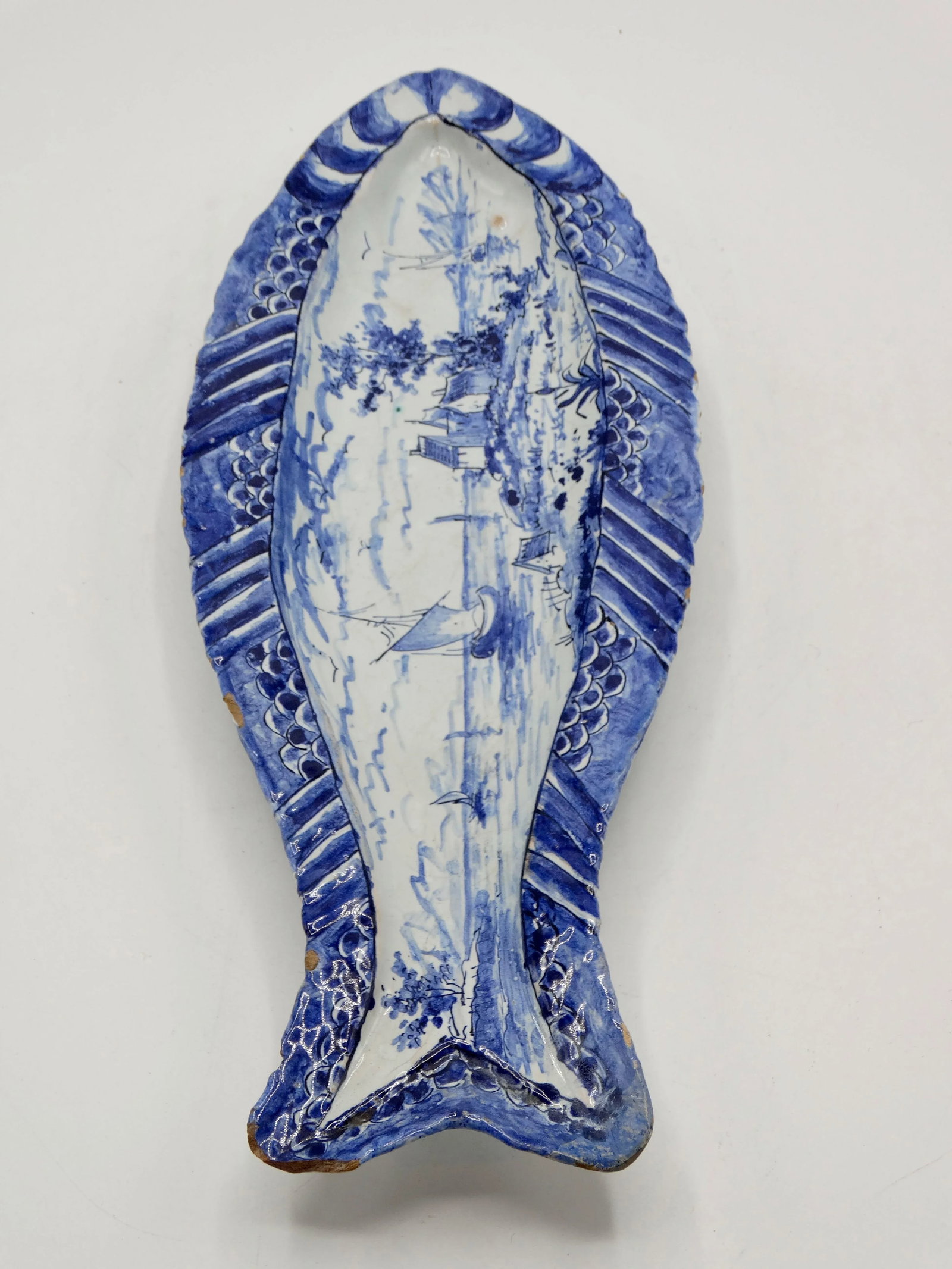 Early Antique Dutch Delft Herring Fish Dish Plate - 2