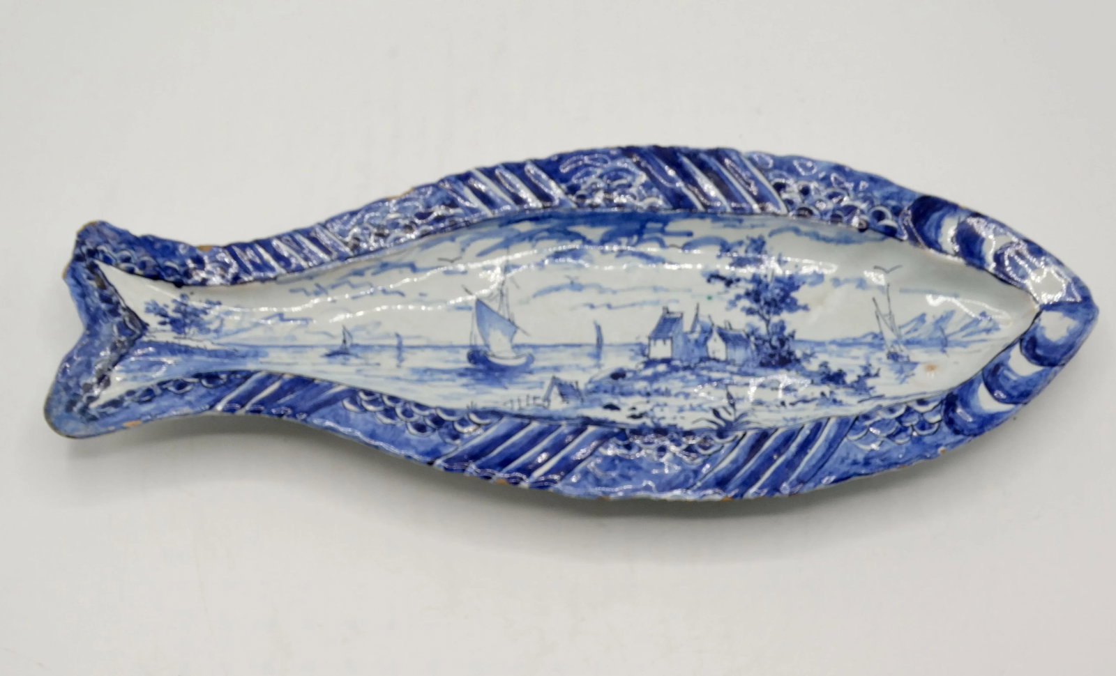 Early Antique Dutch Delft Herring Fish Dish Plate - 5