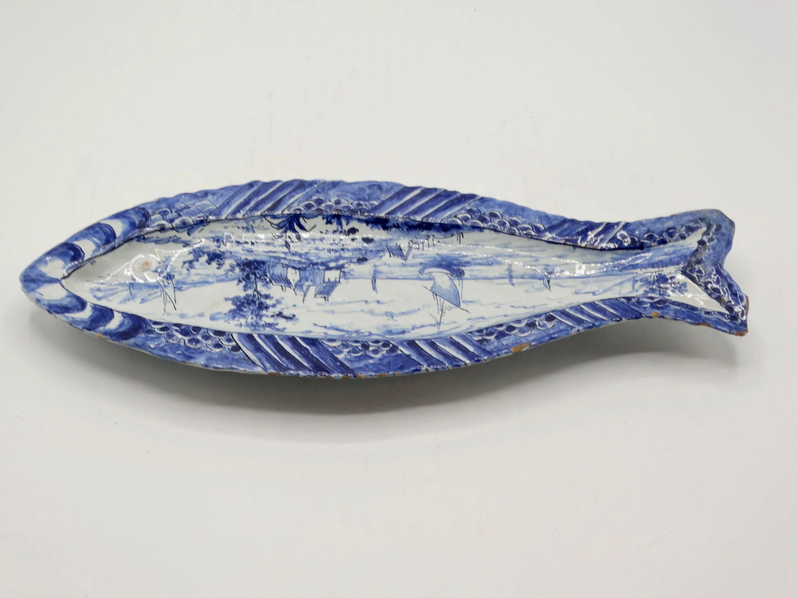 Early Antique Dutch Delft Herring Fish Dish Plate - 6