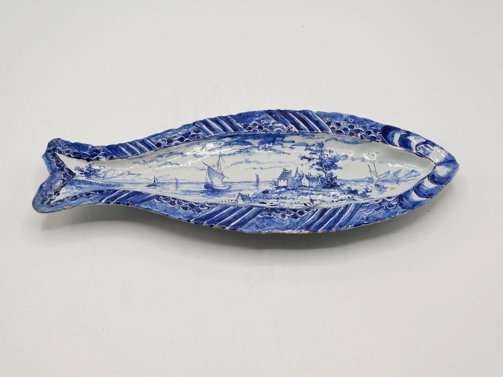 Early Antique Dutch Delft Herring Fish Dish Plate - 7