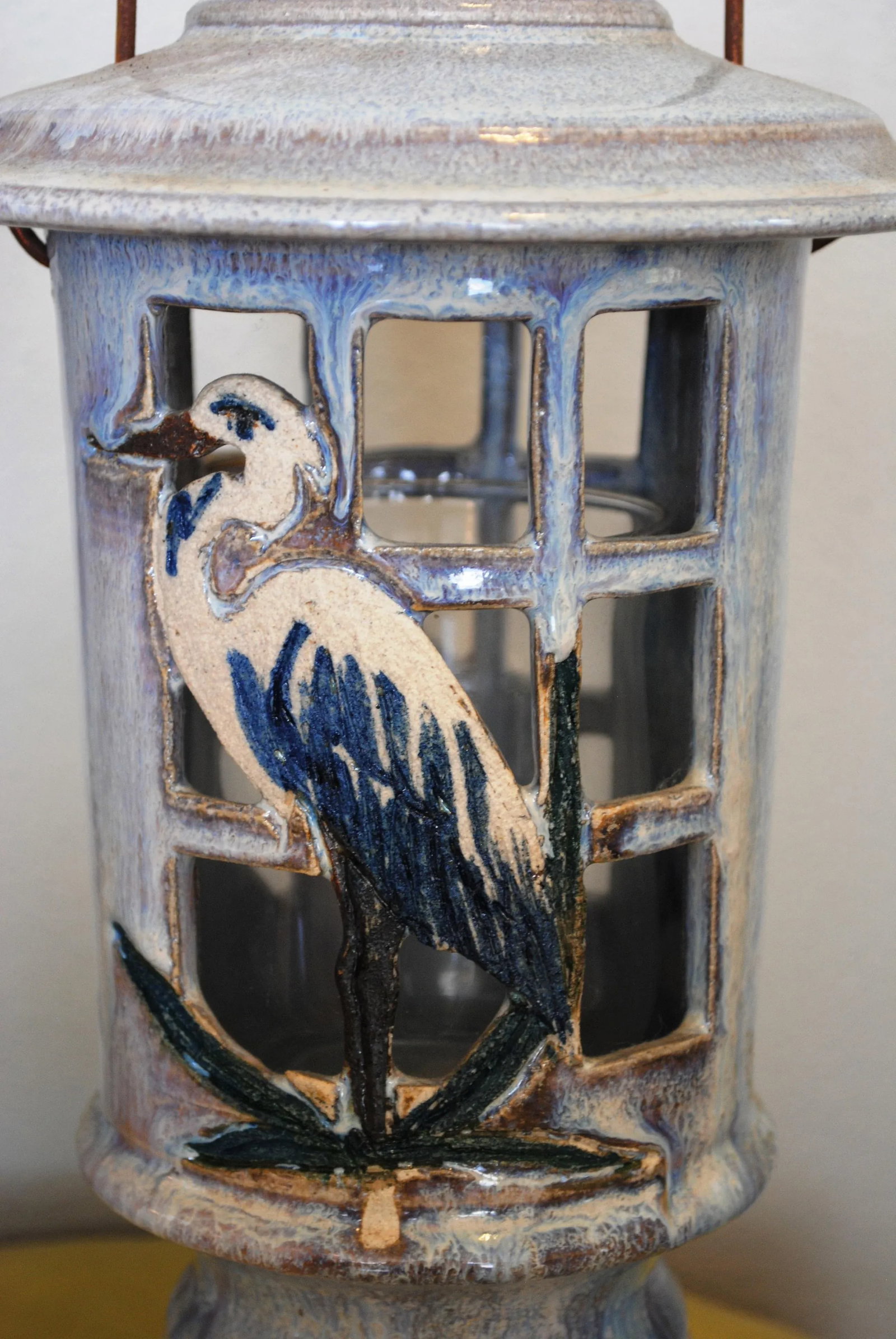 Late 20th Century Ceramic Heron Design Candle Lantern Signed - 2