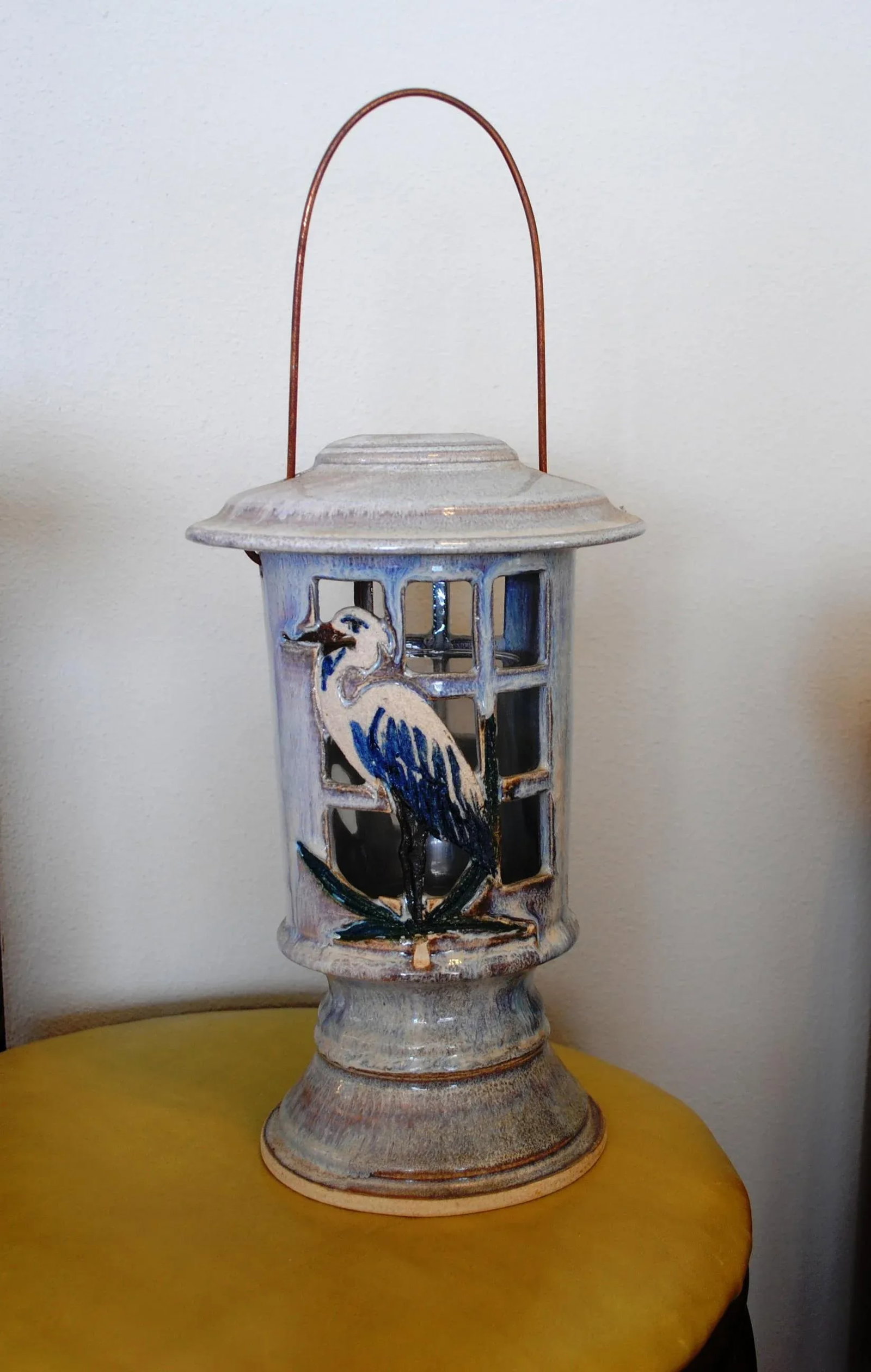 Late 20th Century Ceramic Heron Design Candle Lantern Signed - 5