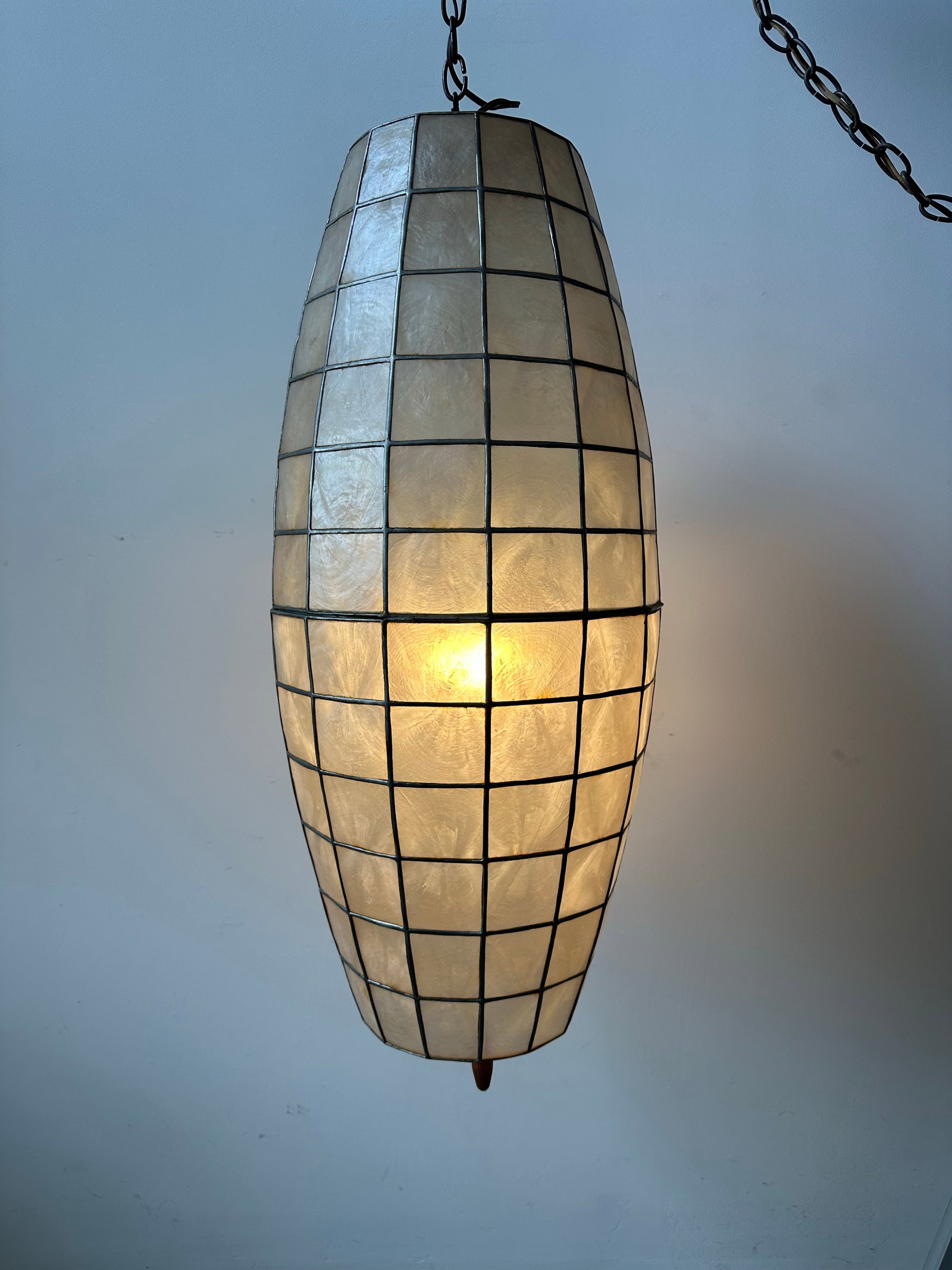 1970s Mid Century Capiz Shell Bullet Pendant Swag Lamp - 2