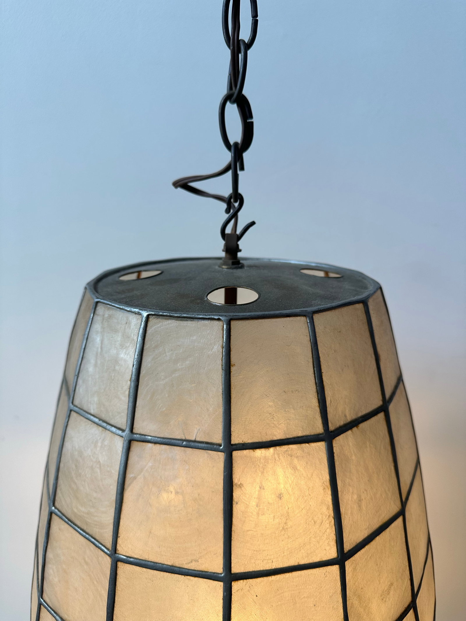 1970s Mid Century Capiz Shell Bullet Pendant Swag Lamp - 3