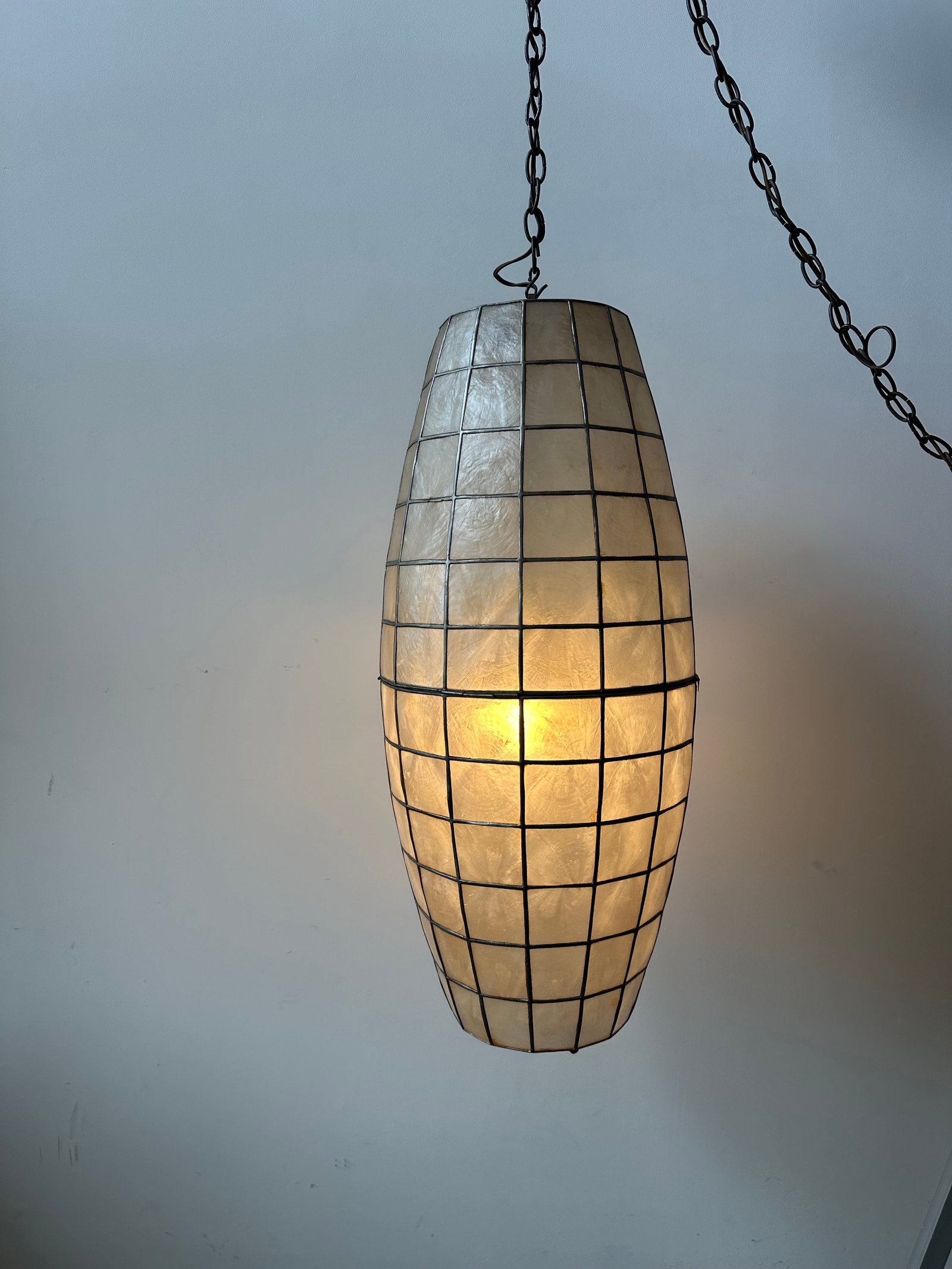 1970s Mid Century Capiz Shell Bullet Pendant Swag Lamp - 8