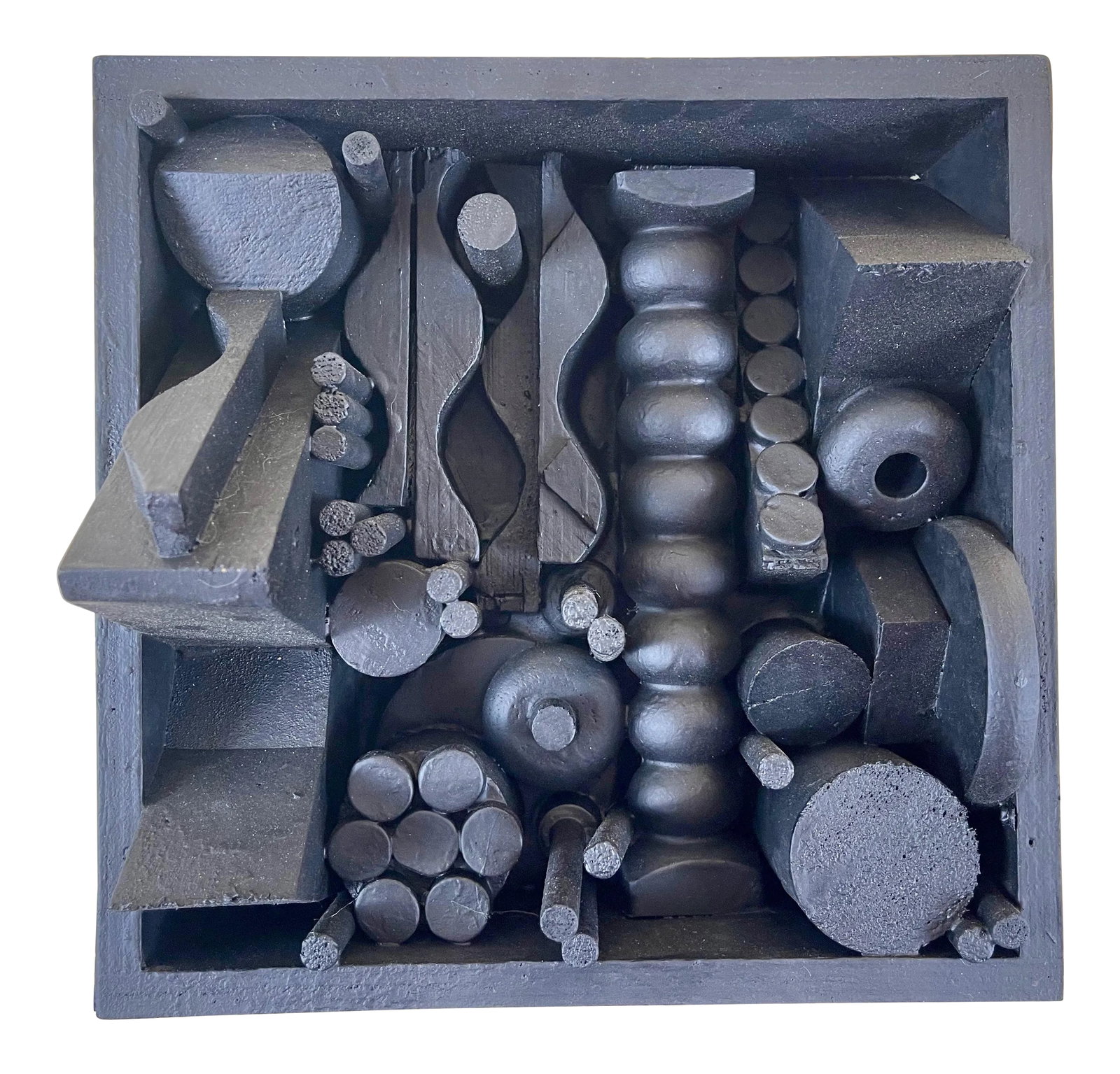 Contemporary Assemblage Sculpture After Louise Nevelson: Stunning Assemblage Sculpture in the style of Louise Nevelson. Can be hung in any orientation with pre-installed 4 hangers on back. Condition: Alterations: Original Condition Unaltered Imperfections: