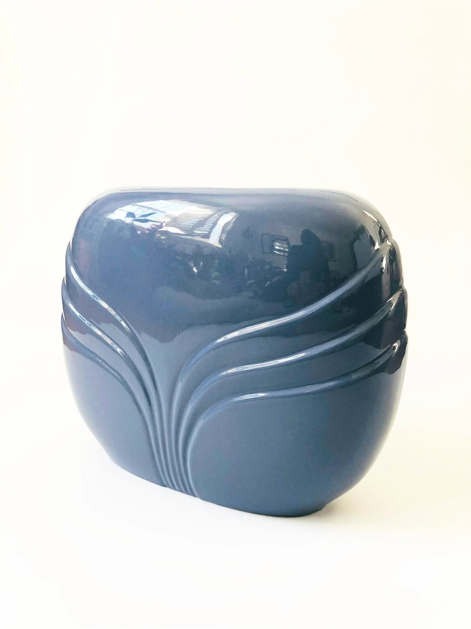 Extra Large Vintage 80s Modern Embossed Periwinkle Vase - 2