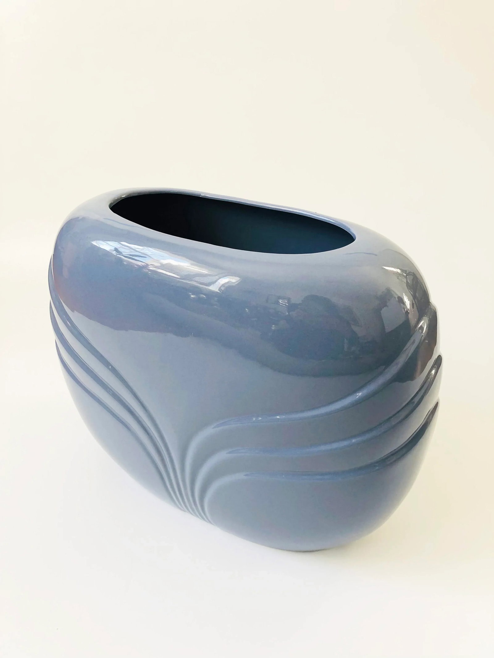 Extra Large Vintage 80s Modern Embossed Periwinkle Vase - 3