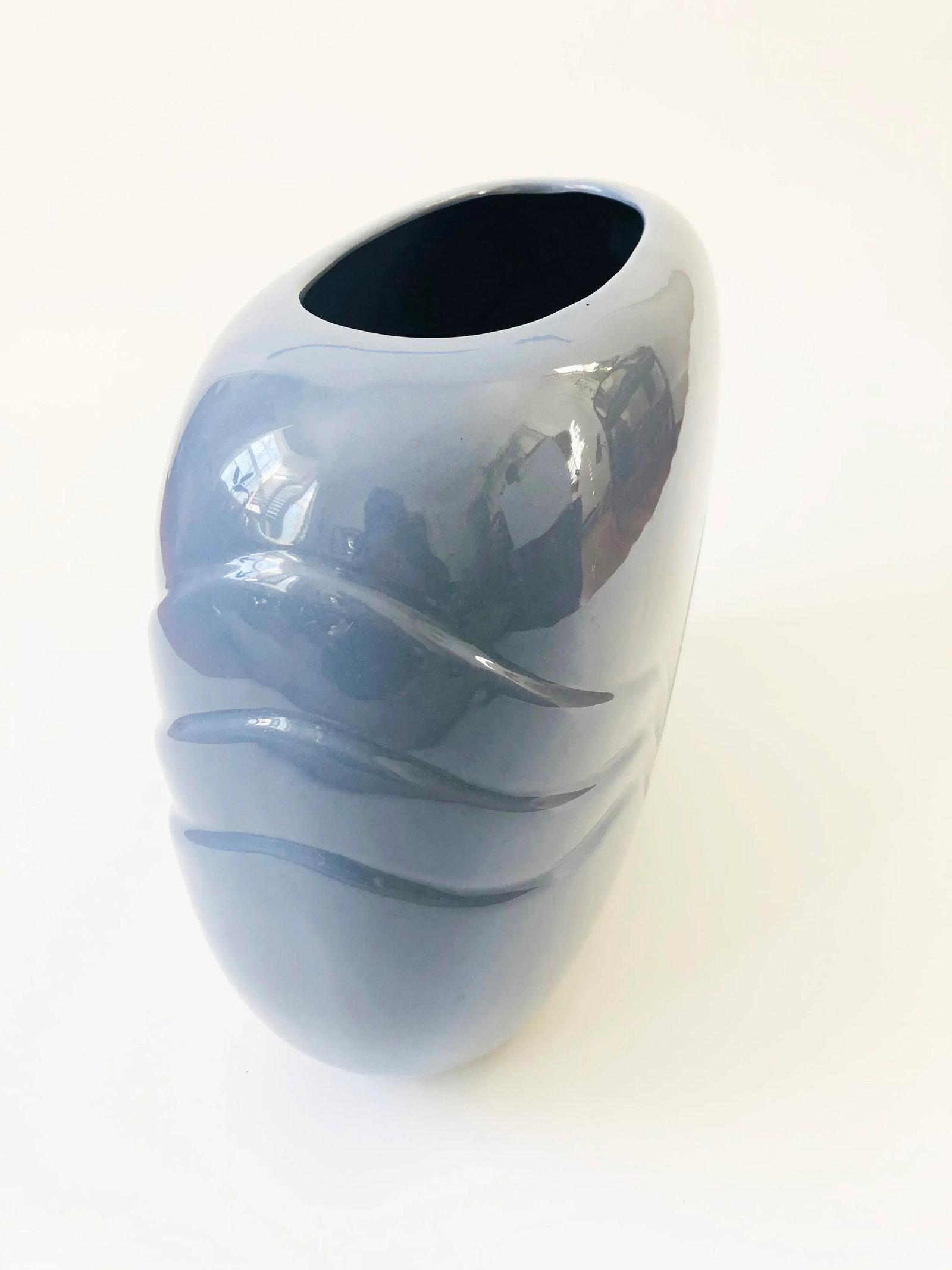 Extra Large Vintage 80s Modern Embossed Periwinkle Vase - 5