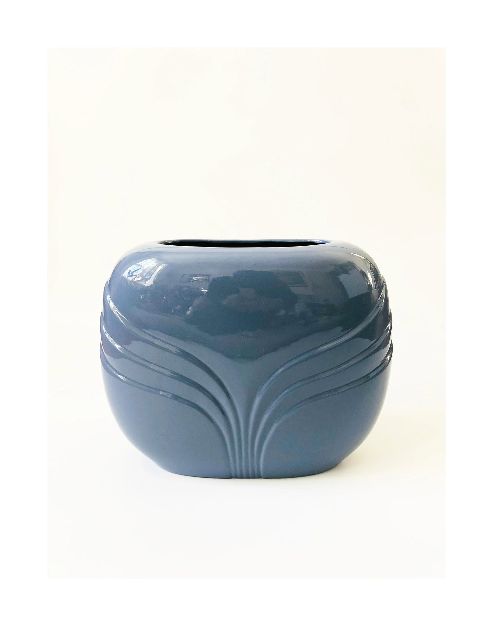 Extra Large Vintage 80s Modern Embossed Periwinkle Vase - 9