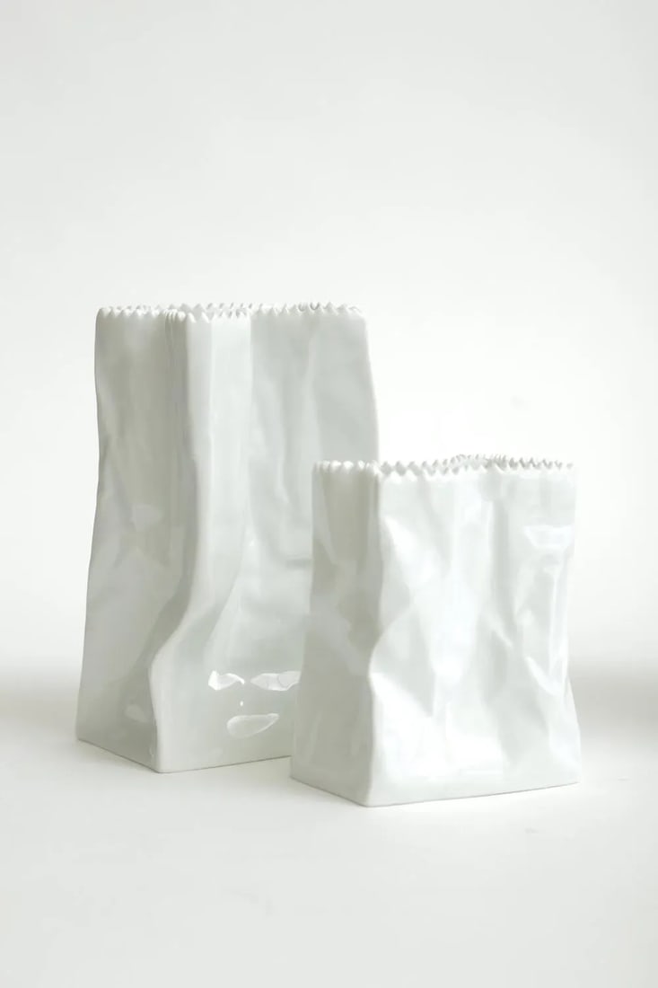 Vintage Rosenthal Tapio Wirkalla Ceramic Signed Crushed Do Not Litter Bags or Vases Set of 3 - 8