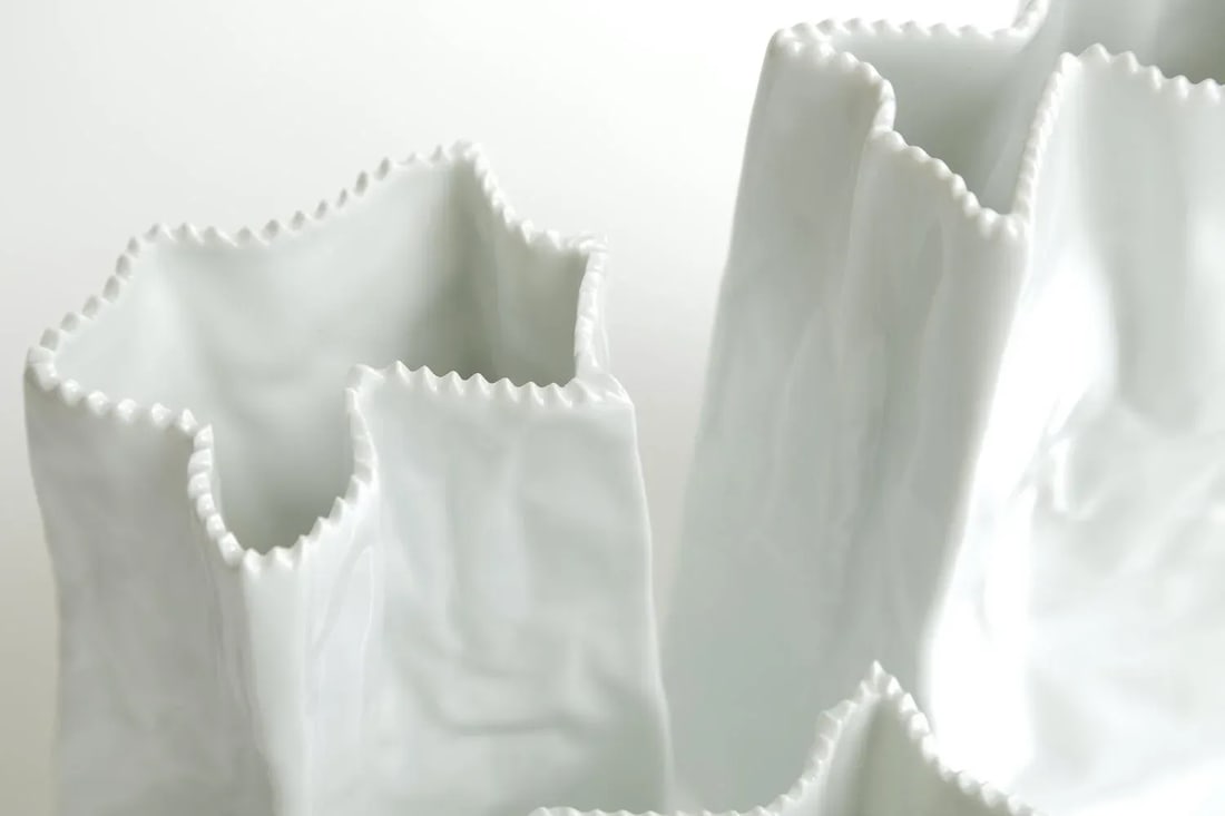 Vintage Rosenthal Tapio Wirkalla Ceramic Signed Crushed Do Not Litter Bags or Vases Set of 3 - 9