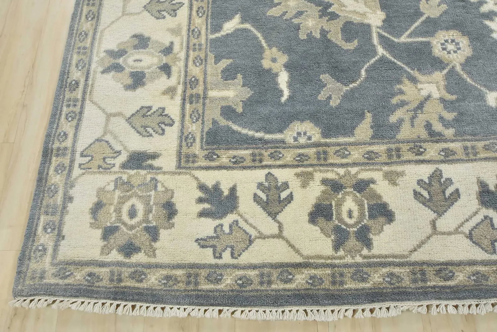 Oushak Rug 8'3" X 9'10" Blue Wool Traditional Hand-Knotted Oriental Carpet - 12