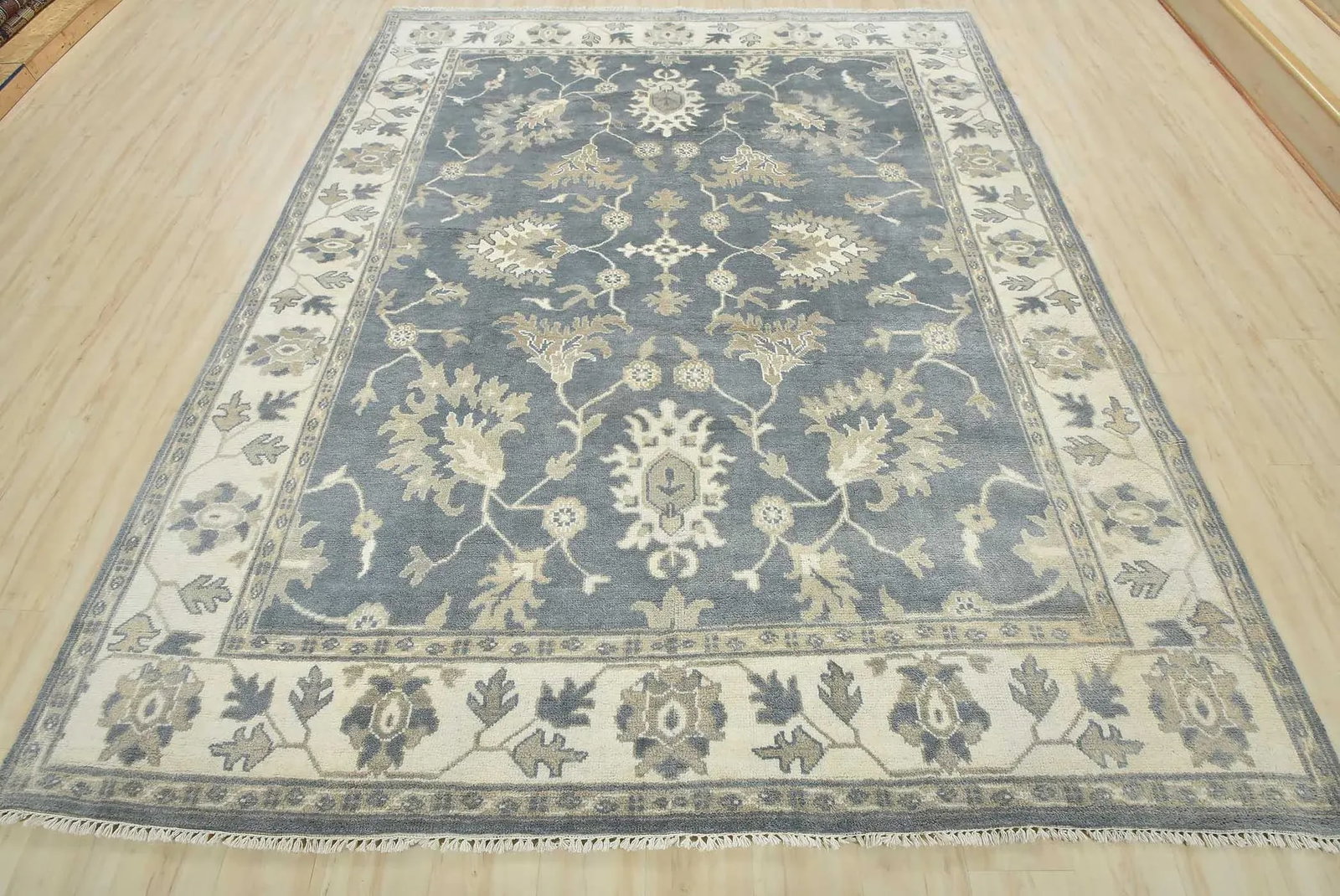 Oushak Rug 8'3" X 9'10" Blue Wool Traditional Hand-Knotted Oriental Carpet - 2